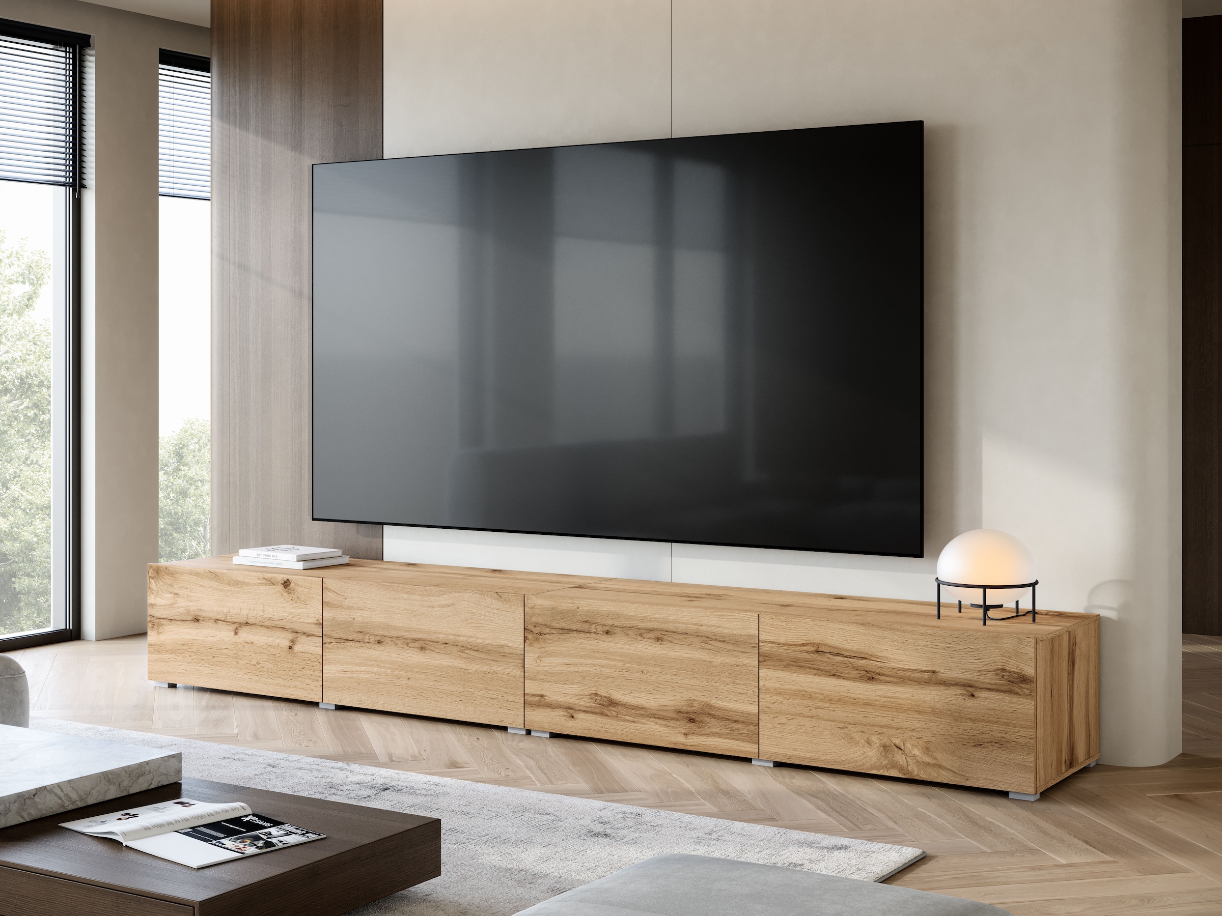 GOODproduct Table basse »Denver Erlebe die Weltmeisterschaft im XXL-Format« Elegantes TV-Möbel 300 cm, speziell für bis zu 98-Zoll Fernseher