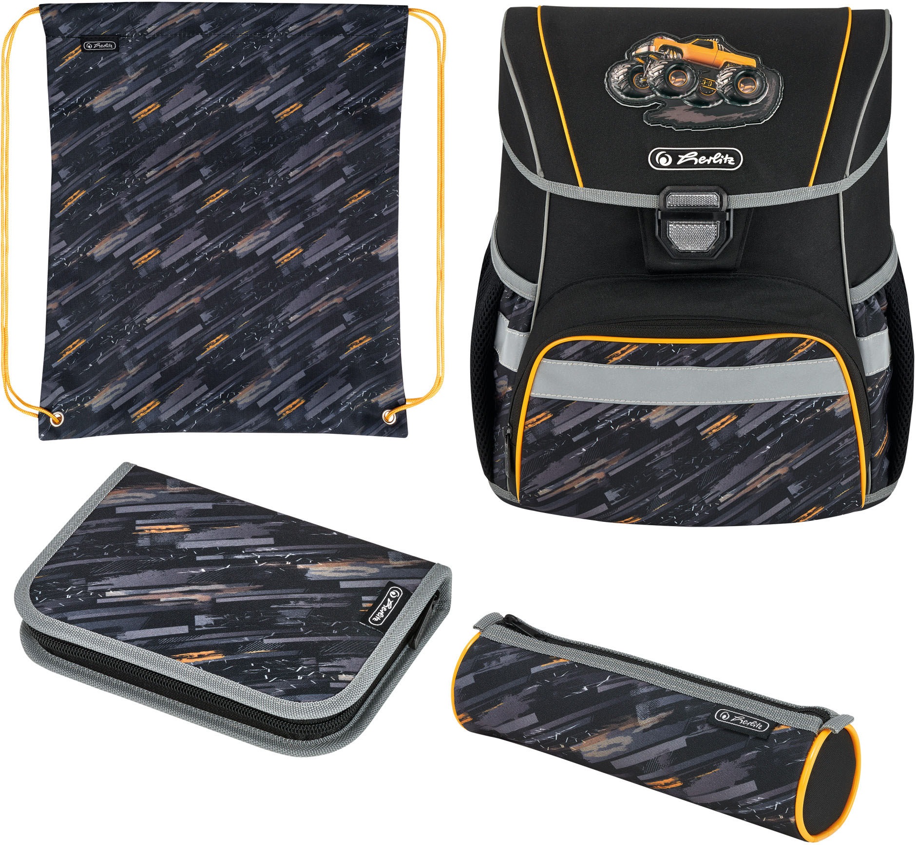 Image of Herlitz Schulranzen »Loop Plus Monster Truck«, Floureszierende Flächen-reflektierende Streifen auf den Schultergurten-Reflektoren bei Ackermann Versand Schweiz