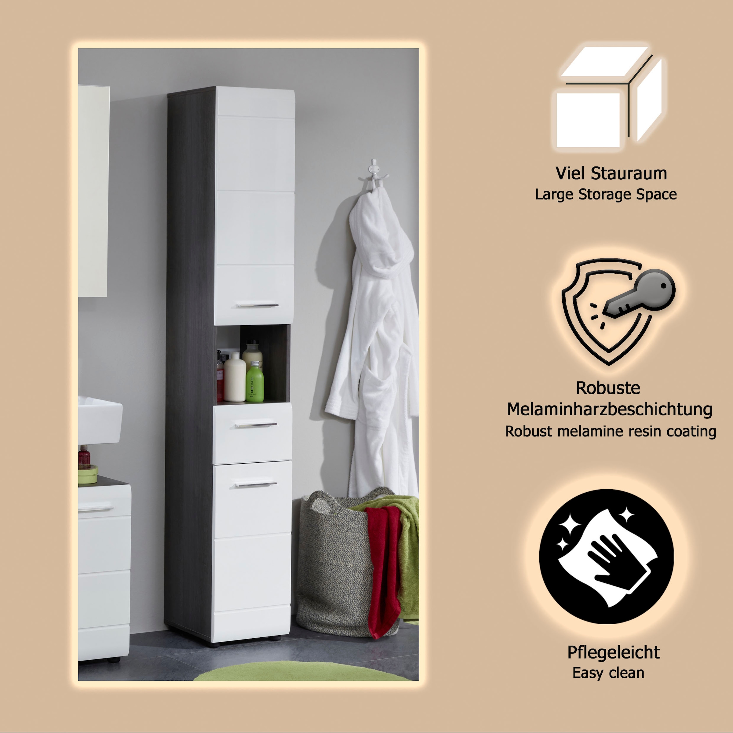 welltime Armoire haute »Sovana« Badezimmerschrank in Hochglanzoptik - (B/T/H) 30/31/182 cm