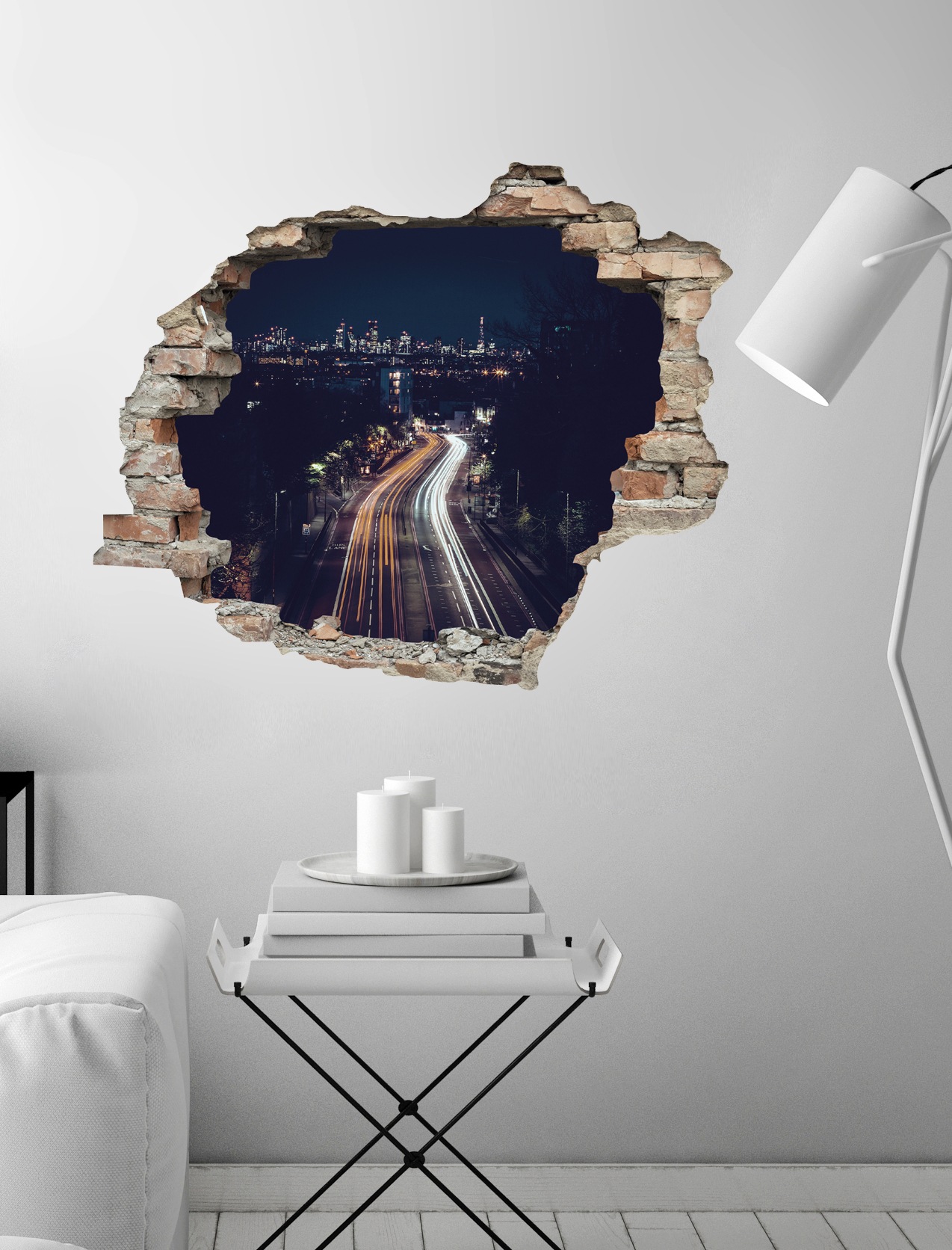 queence Wandtattoo »Strasse bei Nacht«, (1 St.), Wandsticker, Wandbild, selbstklebend, 3D, Wanddurchbruch