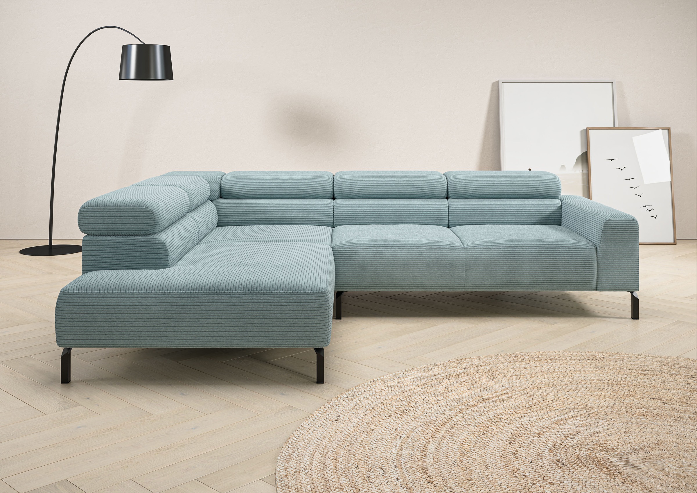Image of Home affaire Ecksofa "Antonelli, L-Form, inkl. Kopfteilverstellung, Breite 276 cm, bequem" ohne Sitztiefenverstellung, in Cord, bleu