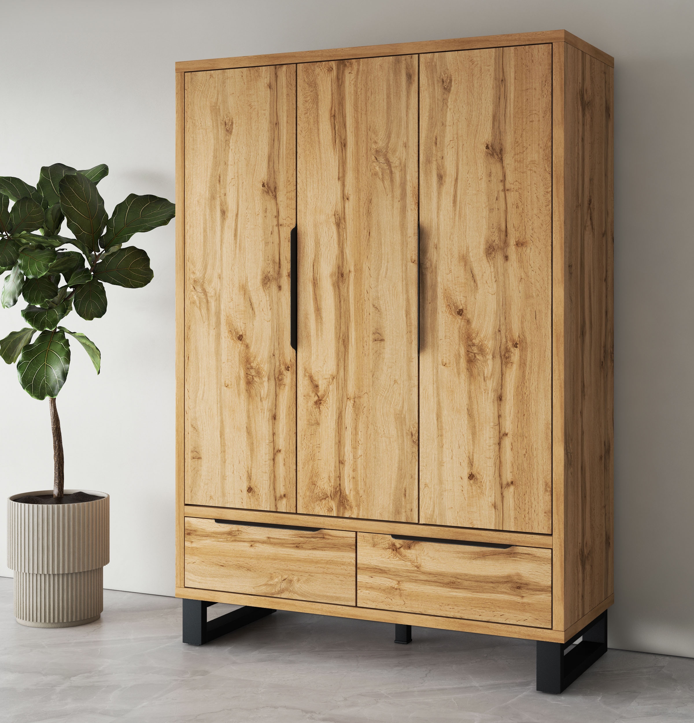 Image of Home affaire Drehtürenschrank "Bronne,Breite 145 cm, Kleiderschrank inclusive Innenausstattung" Kleiderschrank, 2 Schubladen, Metallgriffe, Garderobe