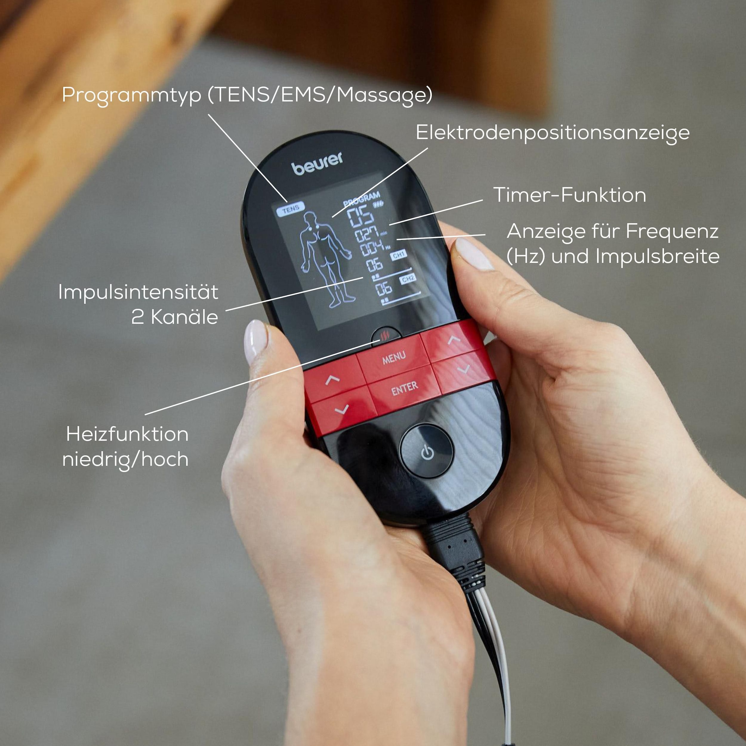 BEURER TENS-EMS-Gerät »EM 59 Heat, Reizstromgerät mit Wärmefunktion und 4 Elektroden« 3-in-1: TENS (Schmerzlinderung), EMS (Muskelstimulation) und Massage