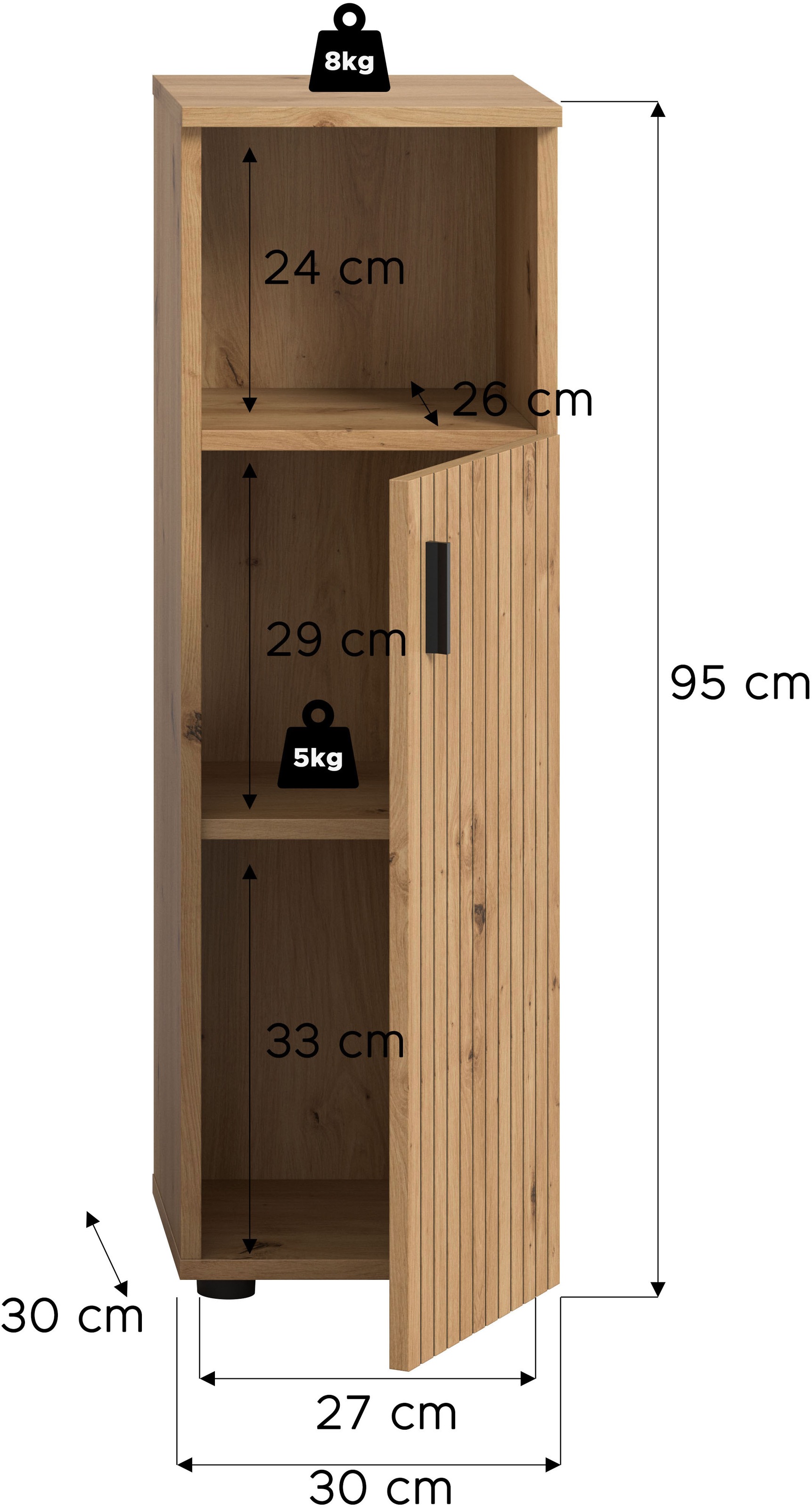 welltime Stauraumschrank »MANI, Höhe: 95 cm, Paneeloptik, 1 offenes Fach, 1 Tür« 1 Stk. tlg. Badezimmerschrank, Badschrank, Bad, Badezimmer
