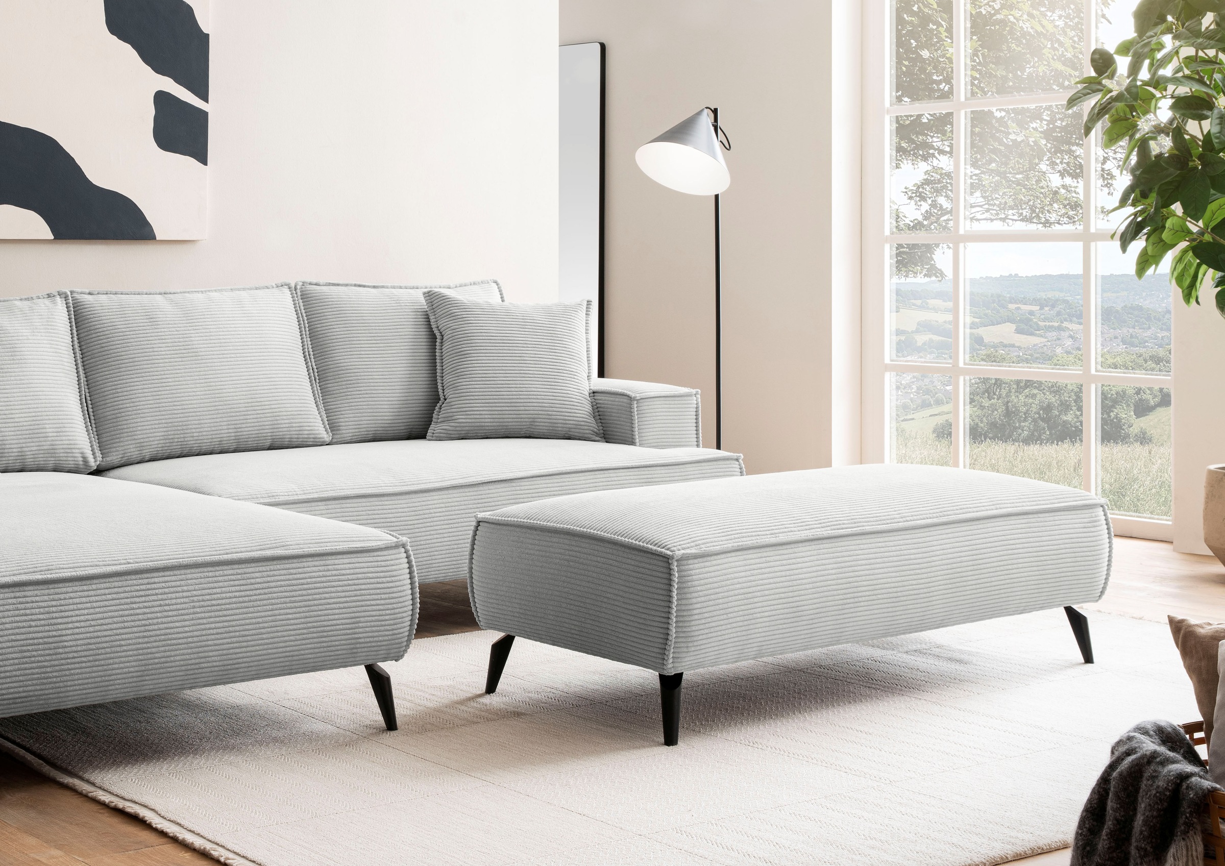 andas Hocker »TVINNU, mit Kedernaht in Cord«, zur Serie TVINNU, gemütlicher Sitzkomfort, rechteckig, schwarze Füsse