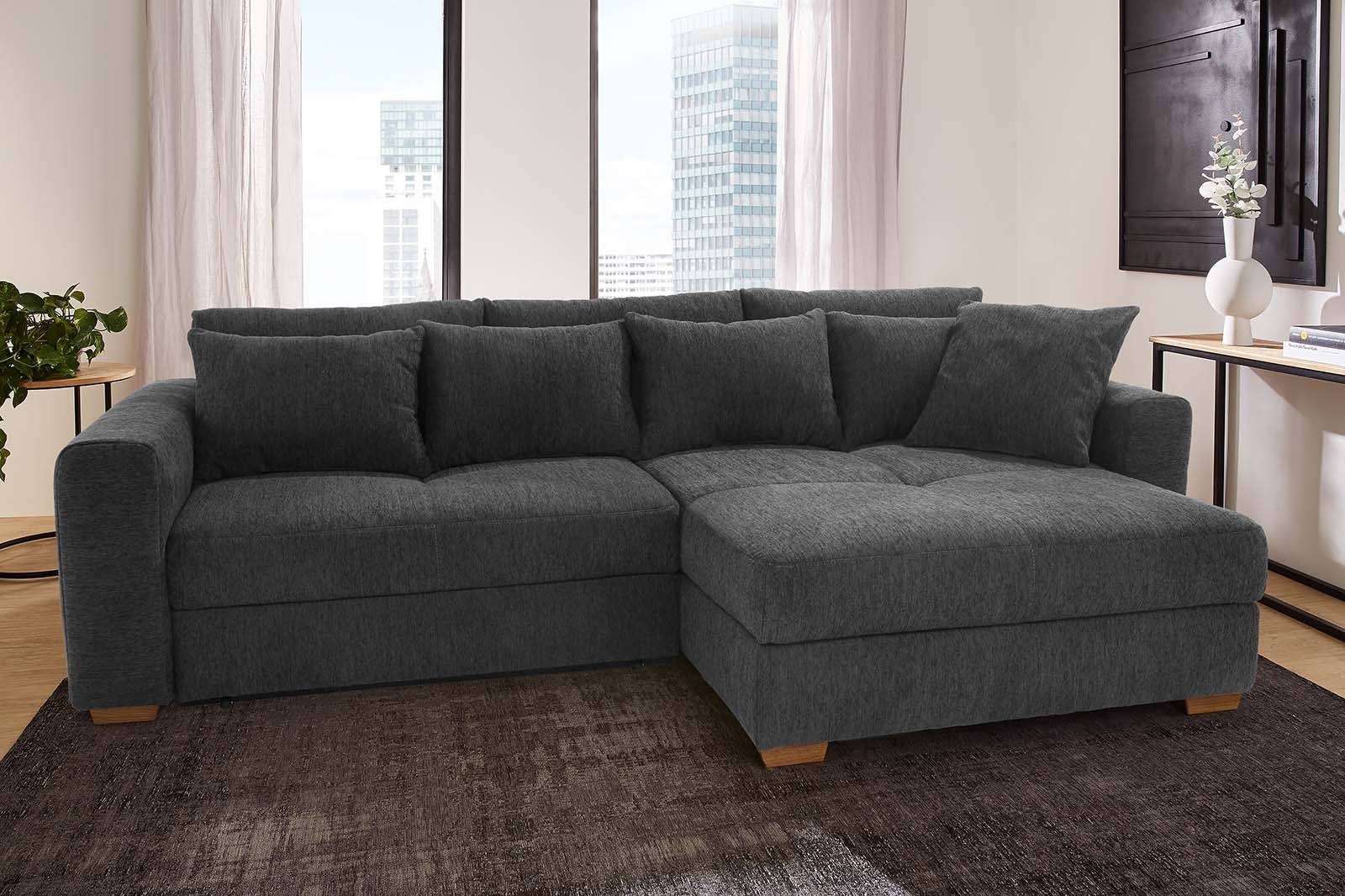 Jockenhöfer Gruppe Ecksofa »Kampen L-Form, B: 288 cm« mit Bettfunktion, Bettkasten & Zierkissen, Federkern