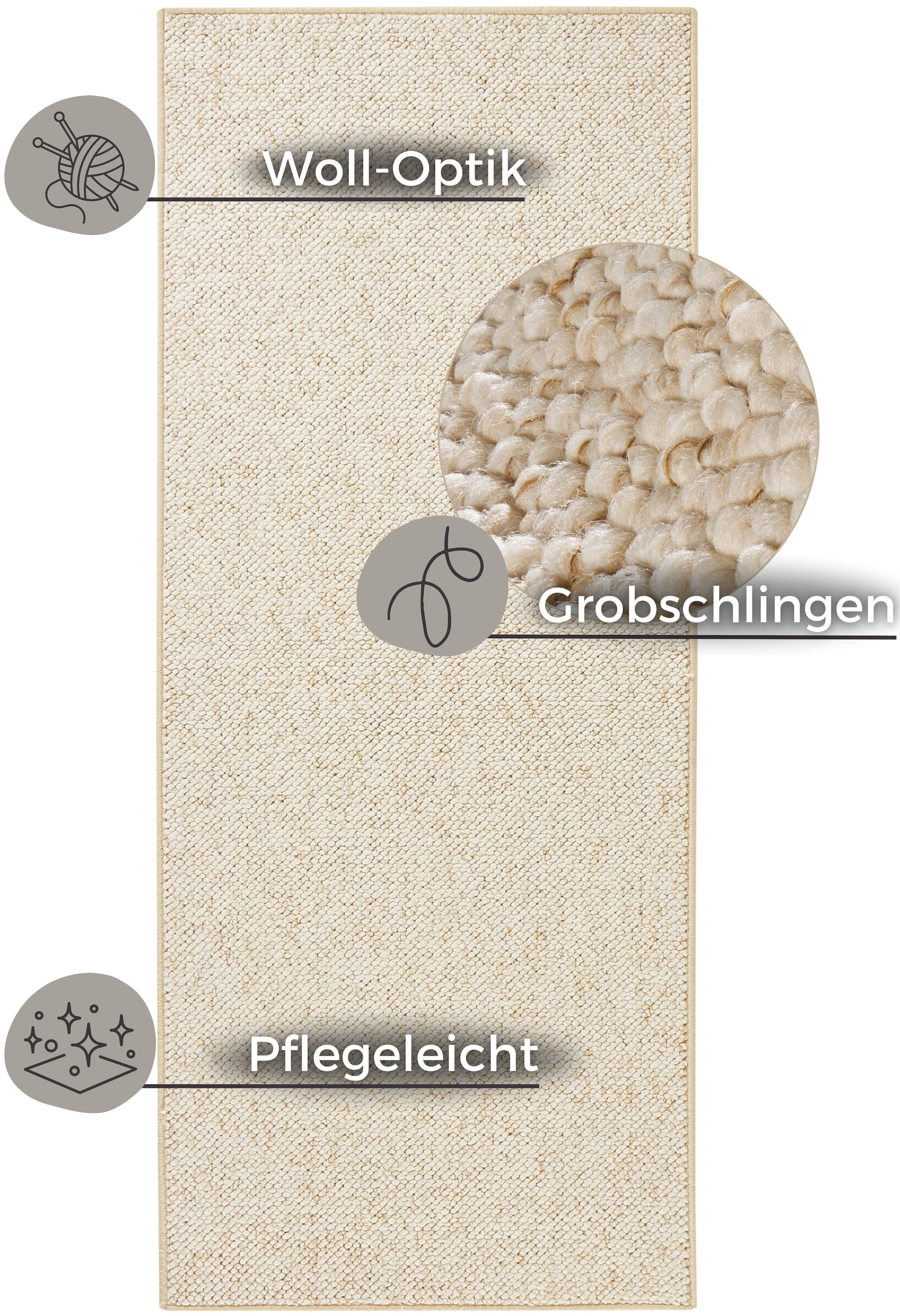 HANSE Home Teppich »Wolly 2«, rechteckig, 12 mm Höhe, Flachgewebe, Läufer, Skandi, Woll-Optik, Esszimmer, Wohnzimmer, Flur