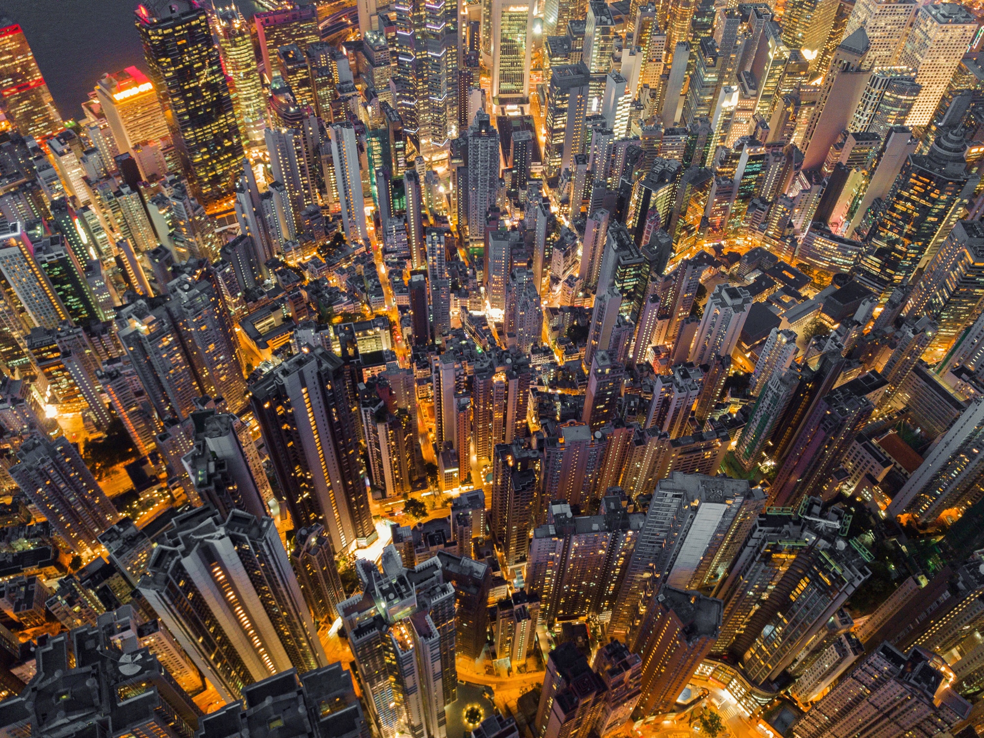 Image of Papermoon Fototapete "HONG KONG-VOGEL PERSPEKTIVE SKYLINE NACHT PANORAMA XXL"
