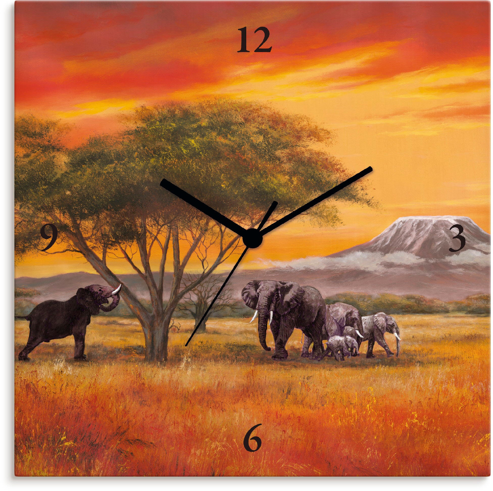 Image of Artland Wanduhr »Elefanten am Kilimandscharo«, lautlos, ohne Tickgeräusche, nicht tickend, geräuschlos - wählbar: Funkuhr o. Quarzuhr, moderne Uhr für Wohnzimmer, Küche etc. - Stil: modern bei Ackermann Versand Schweiz