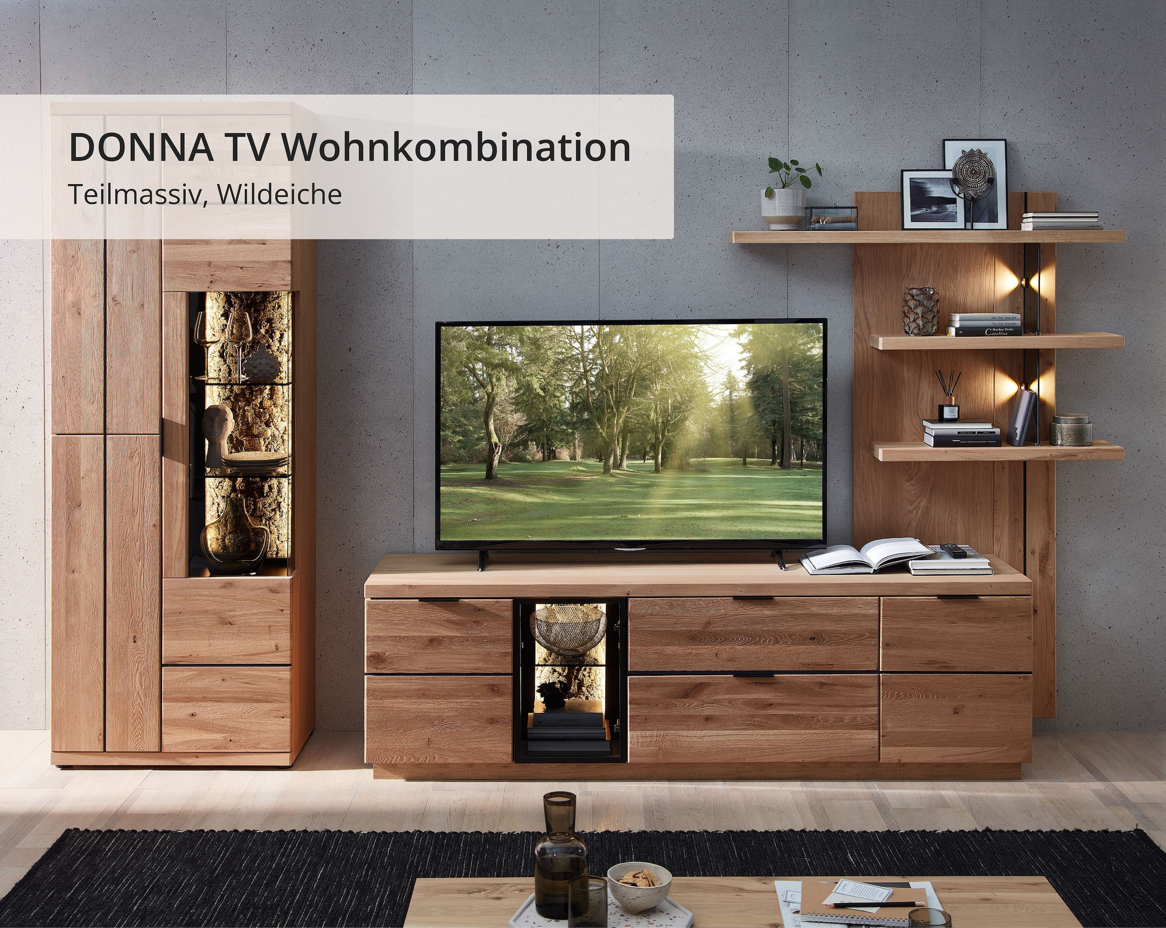 Wohnconcept Wohnwand »Donna Wohnwand, 310x207x50 (BxHxT) Echtkork Absetzung« 3 Stk. tlg.