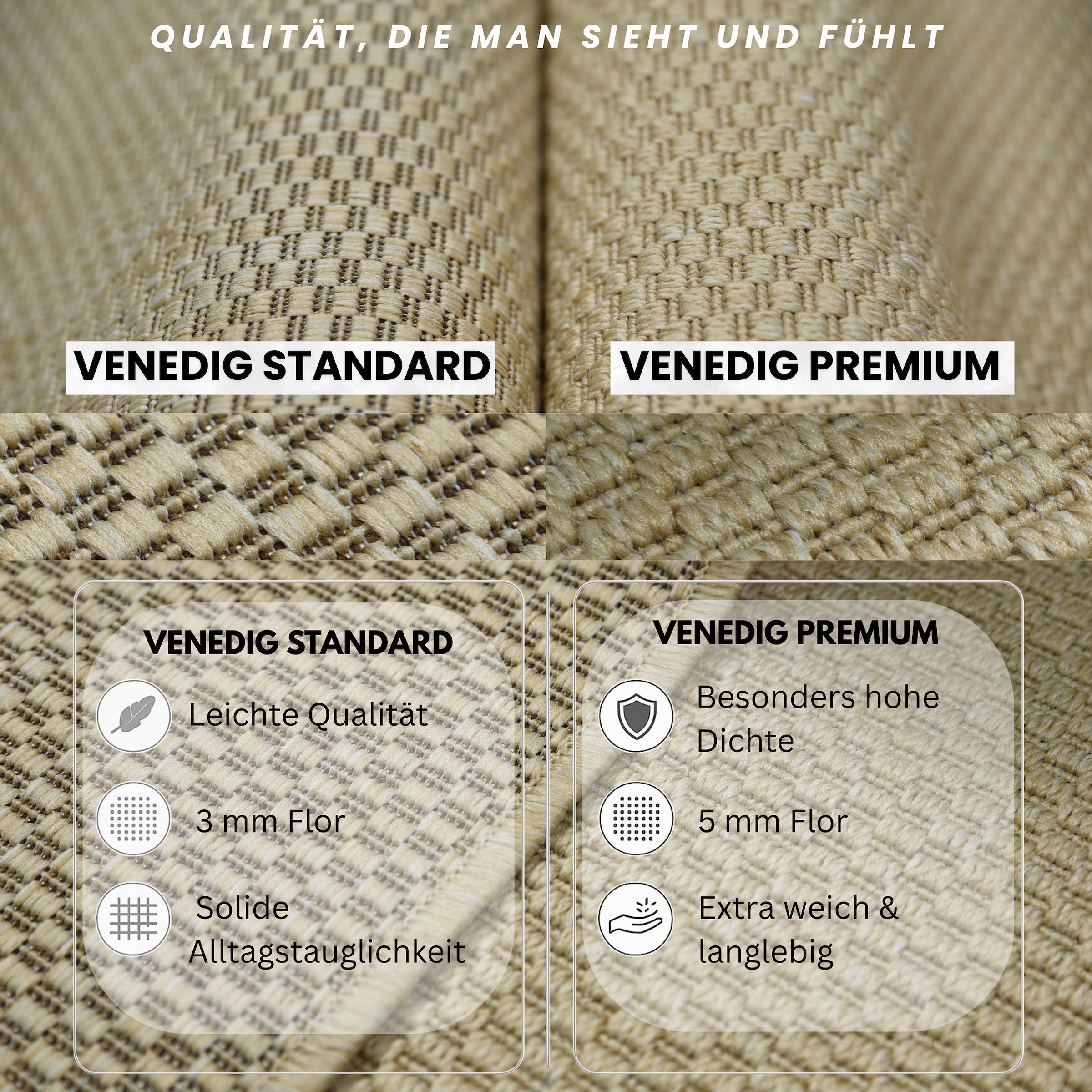 GOODproduct Tapis »Venedig auch als Läufer erhältlich« Rectangulaire 4 mm Höhe adapté intérieur et extérieur, aspect sisal, résistant aux intempéries et aux UV