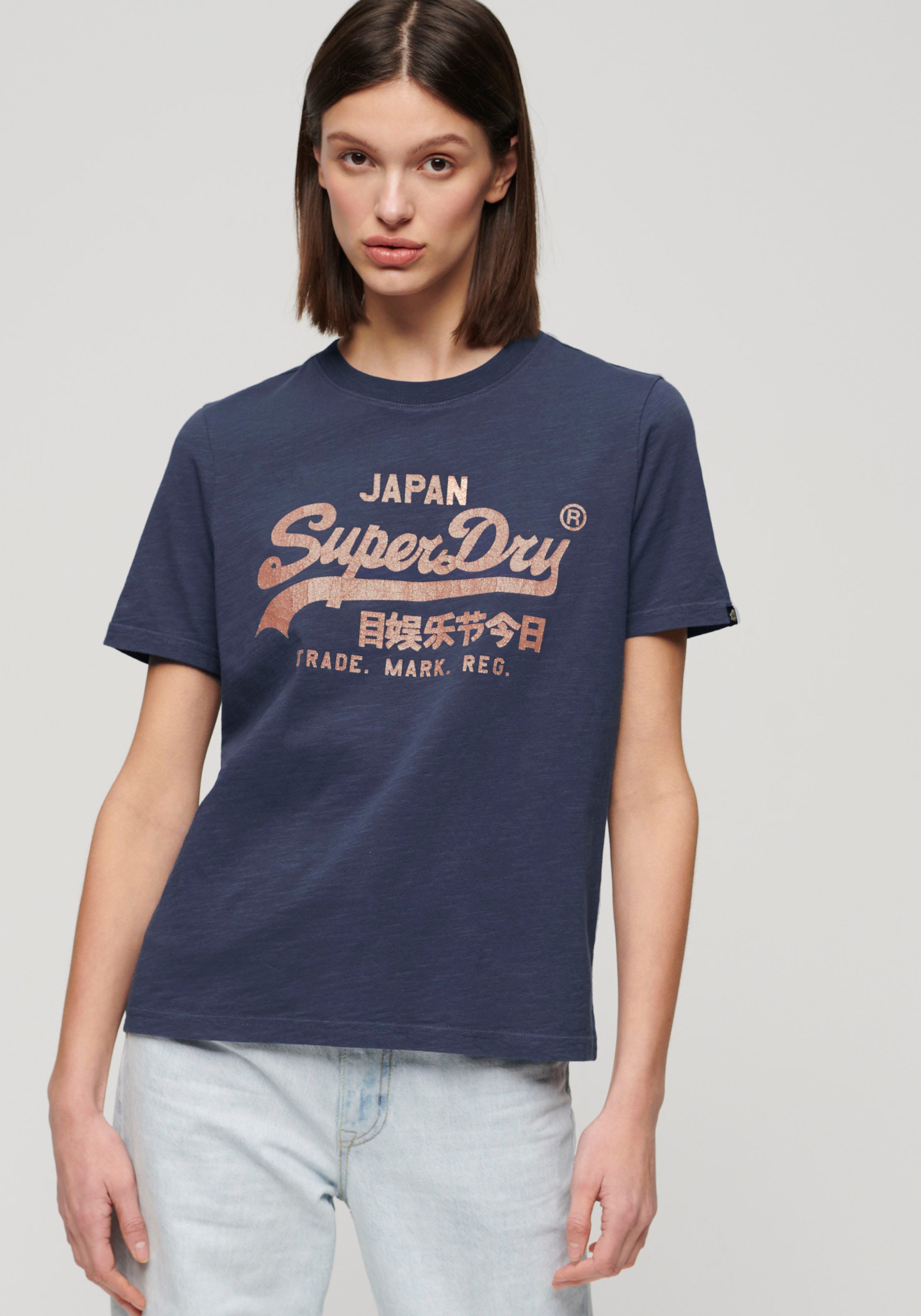 T-Shirt »METALLIC VL RELAXED T SHIRT«, Print-Shirt mit glitzerndem Logo-Druck