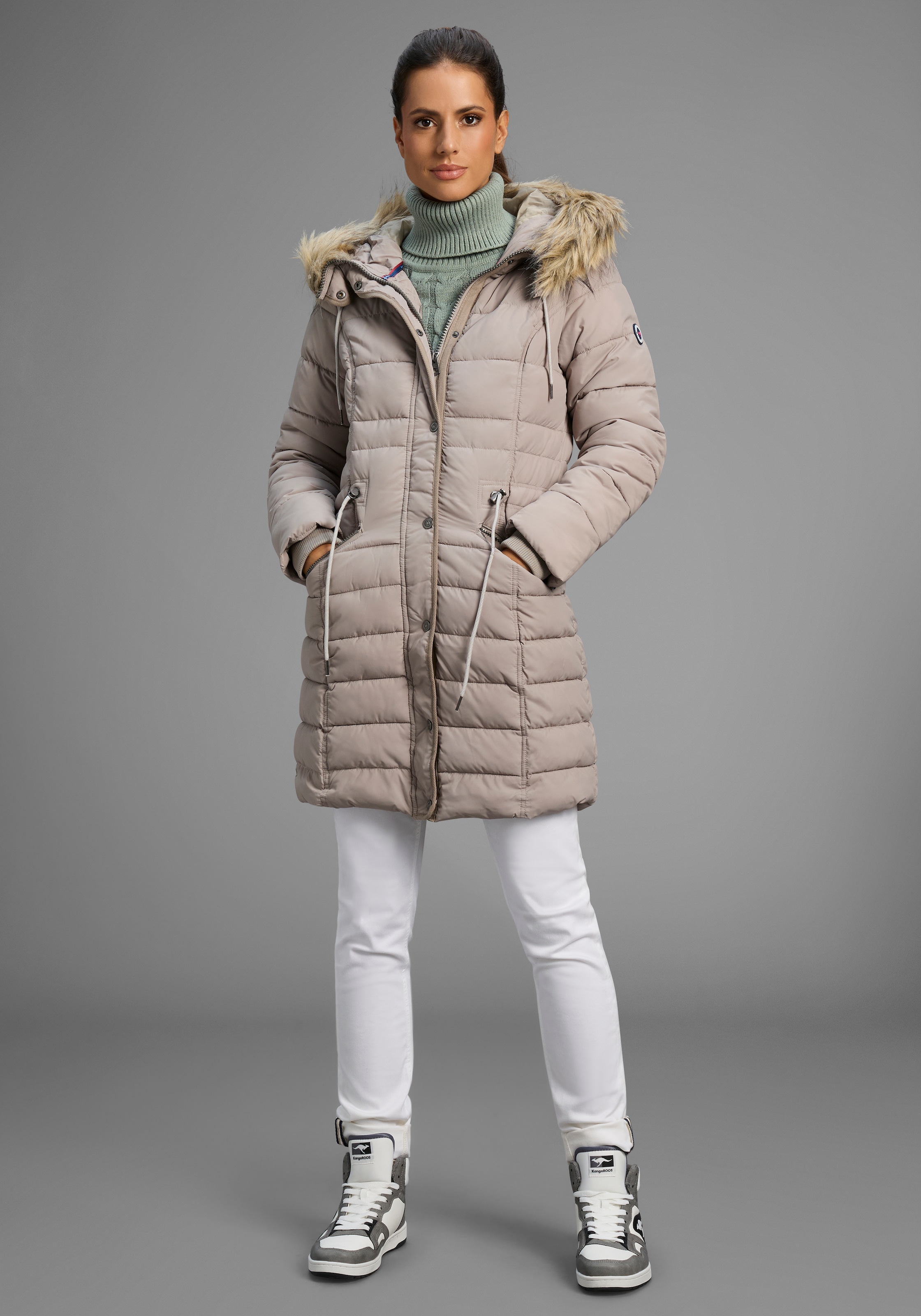 KangaROOS Steppjacke, mit Kapuze, figurbetonter Schnitt, mit Reissverschlusstaschen