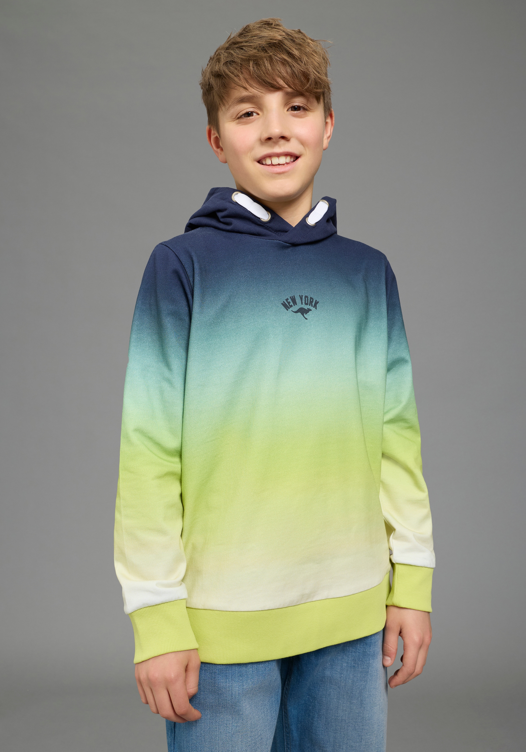 Image of KangaROOS Kapuzensweatshirt "Kapuzenweatshirt mit Batik-Optik", für Jungen, mit Kapuze, mit Batikmuster, aus Baumwolle