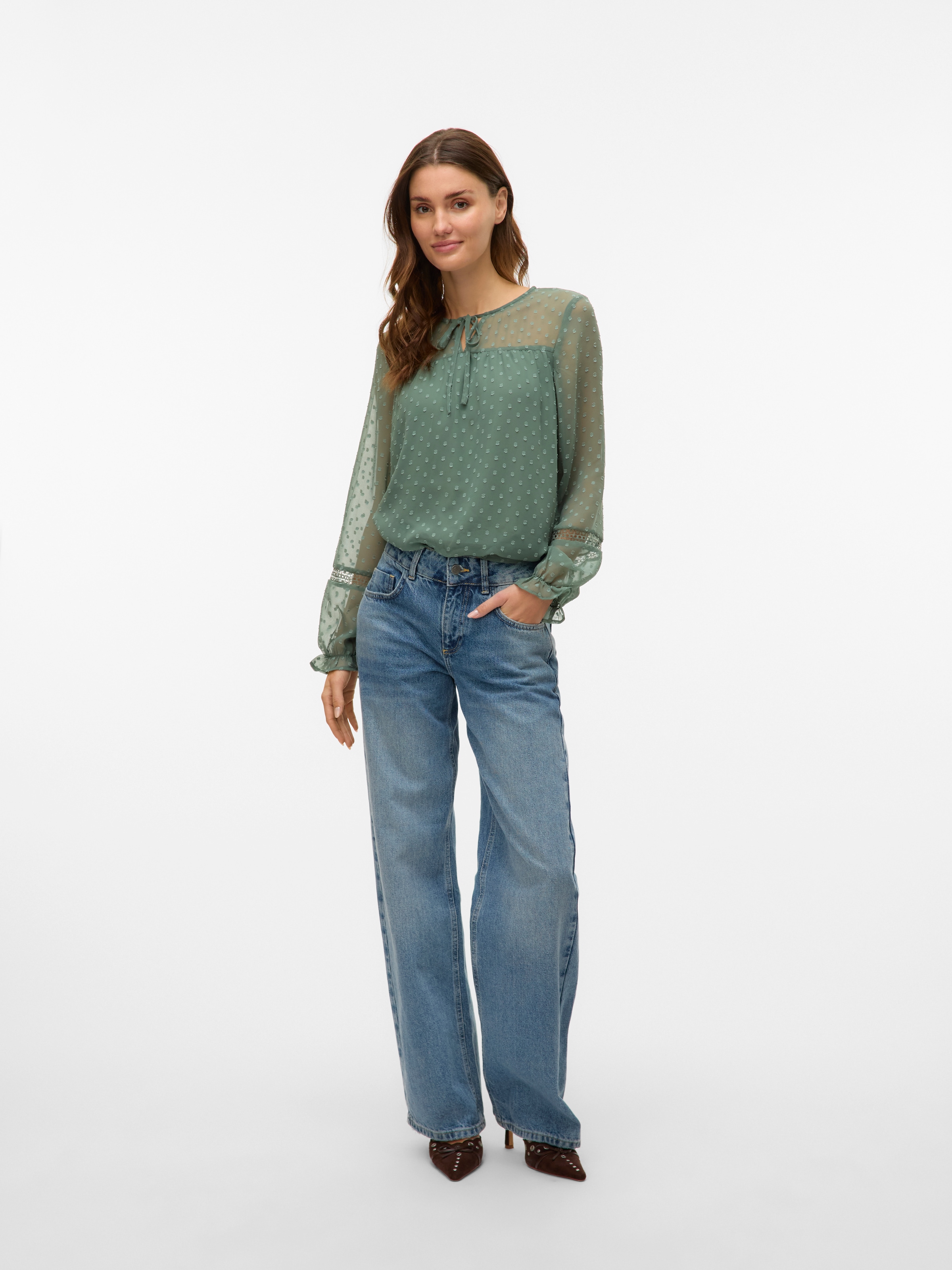 Vero Moda Langarmbluse »VMLEAH LS LACE TOP WVN GA NOOS«