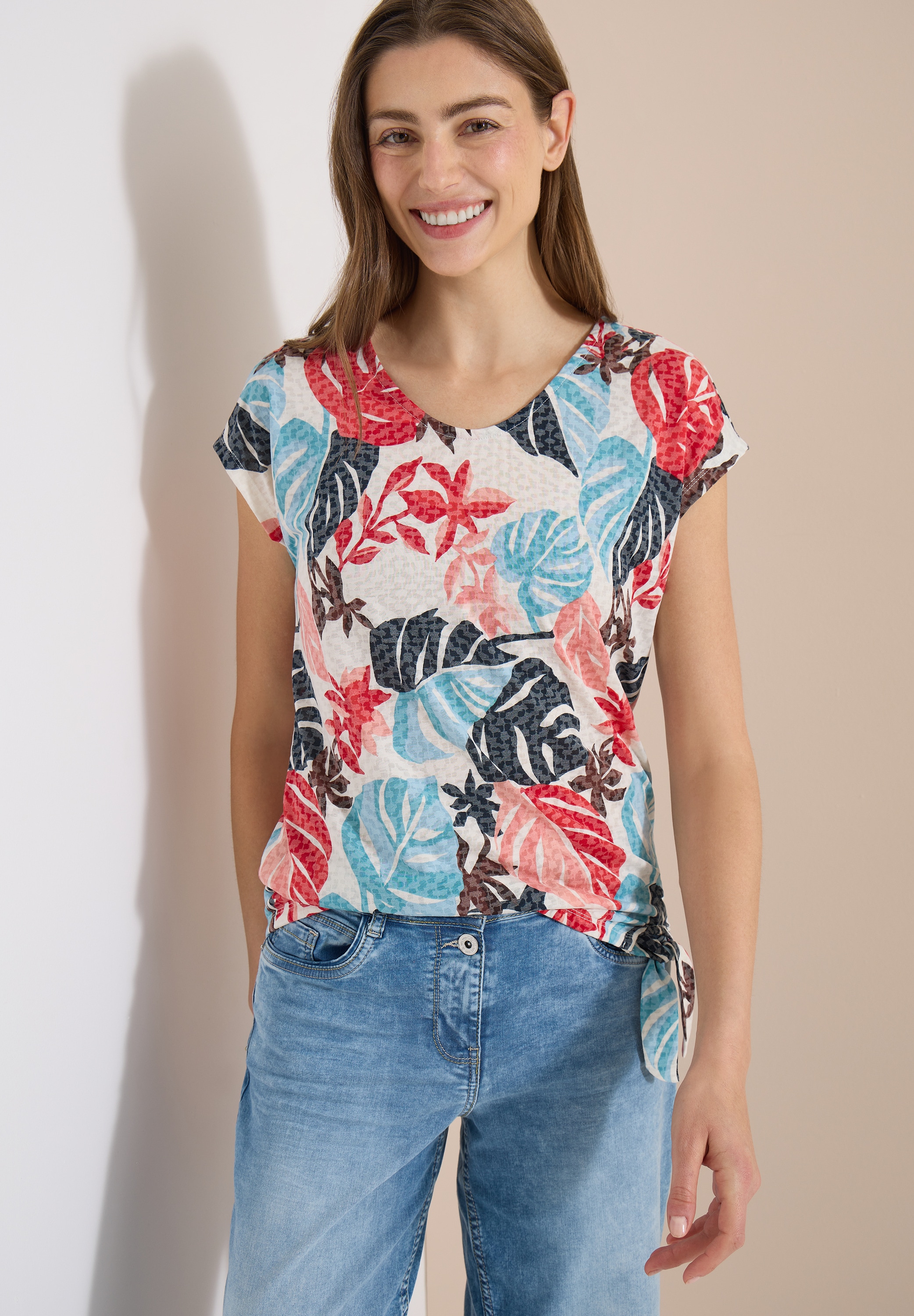 Image of Cecil Kurzarmshirt Sommershirt in Ausbrenner-Optik/mit floralem Print