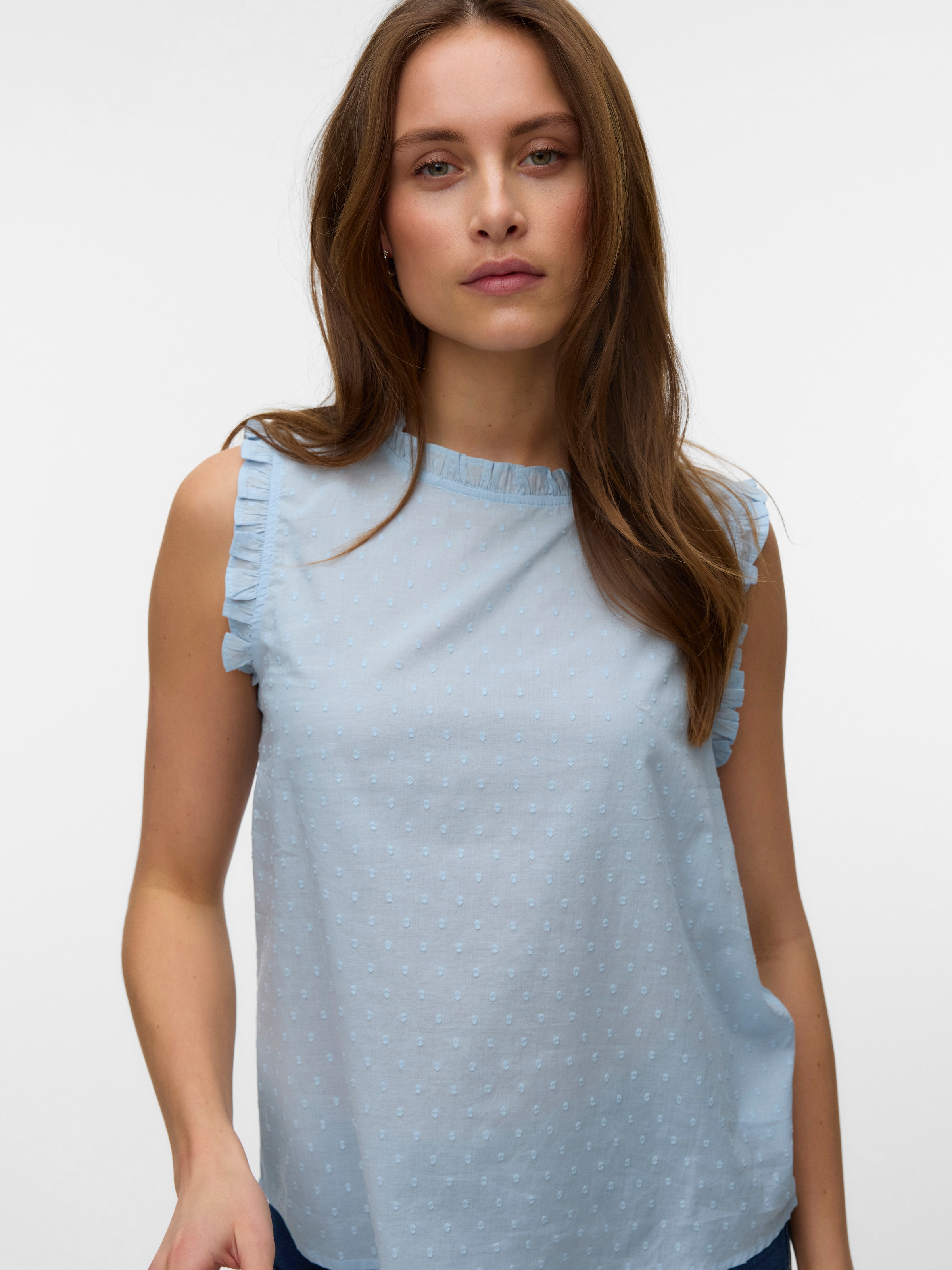 Image of Vero Moda Rüschentop "VMTRINE SL TOP WVN NOOS" Baumwolle