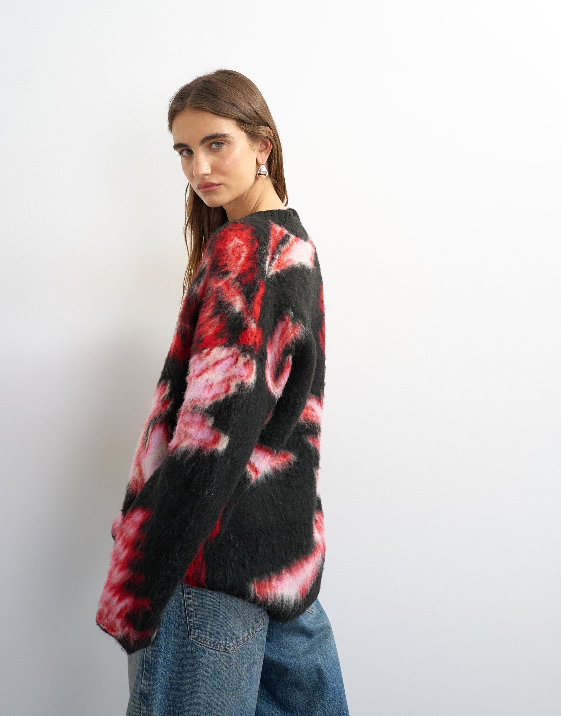 TOPSHOP Pull col V »TSDIJA BRUSHED FLOWER JUMPER KNIT« Materialmix, bedruckt