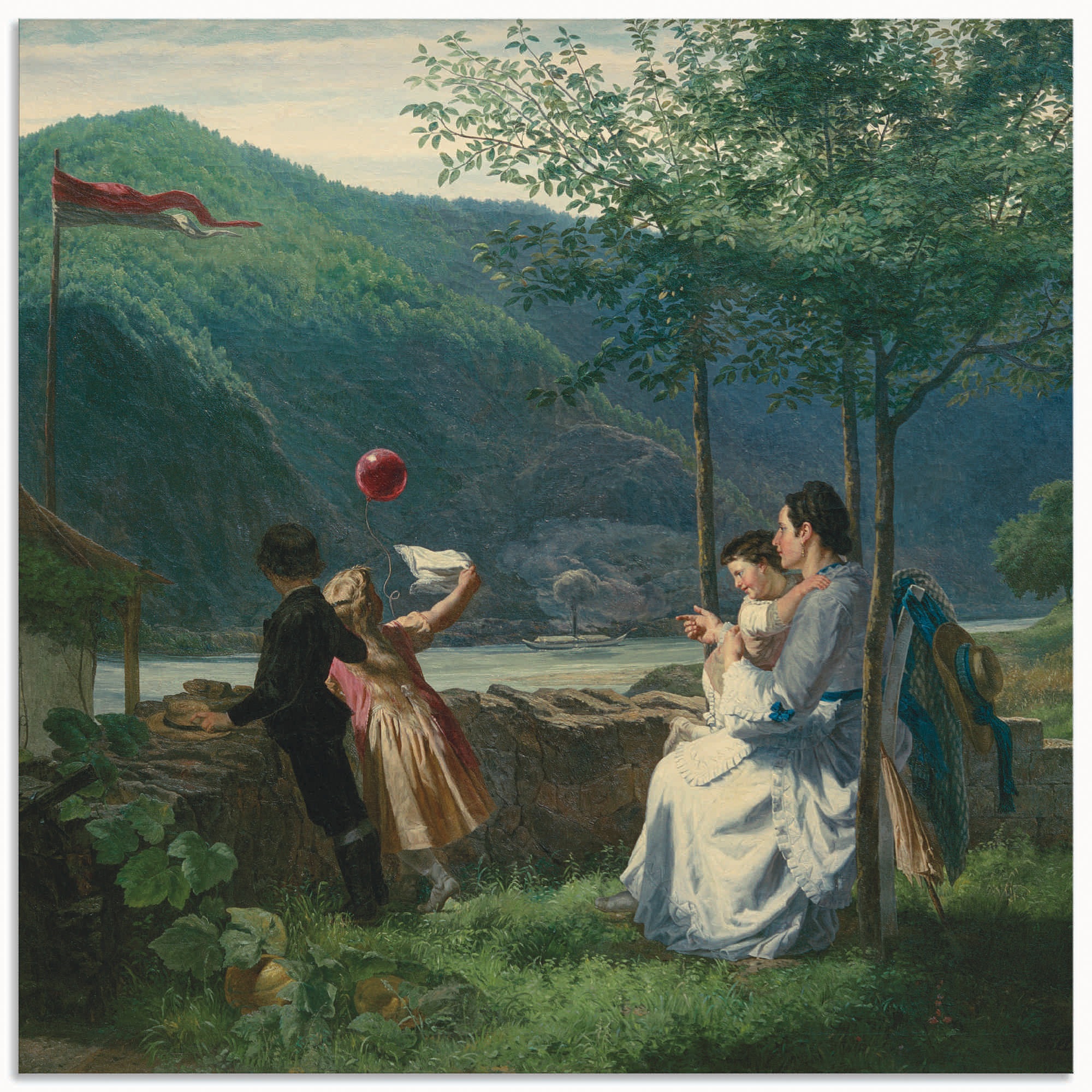 Image of Artland Wandbild »Schiffsanlegestelle Weissenkirchen«, Gruppen & Familien, (1 St.), in vielen Grössen & Produktarten - Alubild / Outdoorbild für den Aussenbereich, Leinwandbild, Poster, Wandaufkleber / Wandtattoo auch für Badezimmer geeignet bei Ackermann