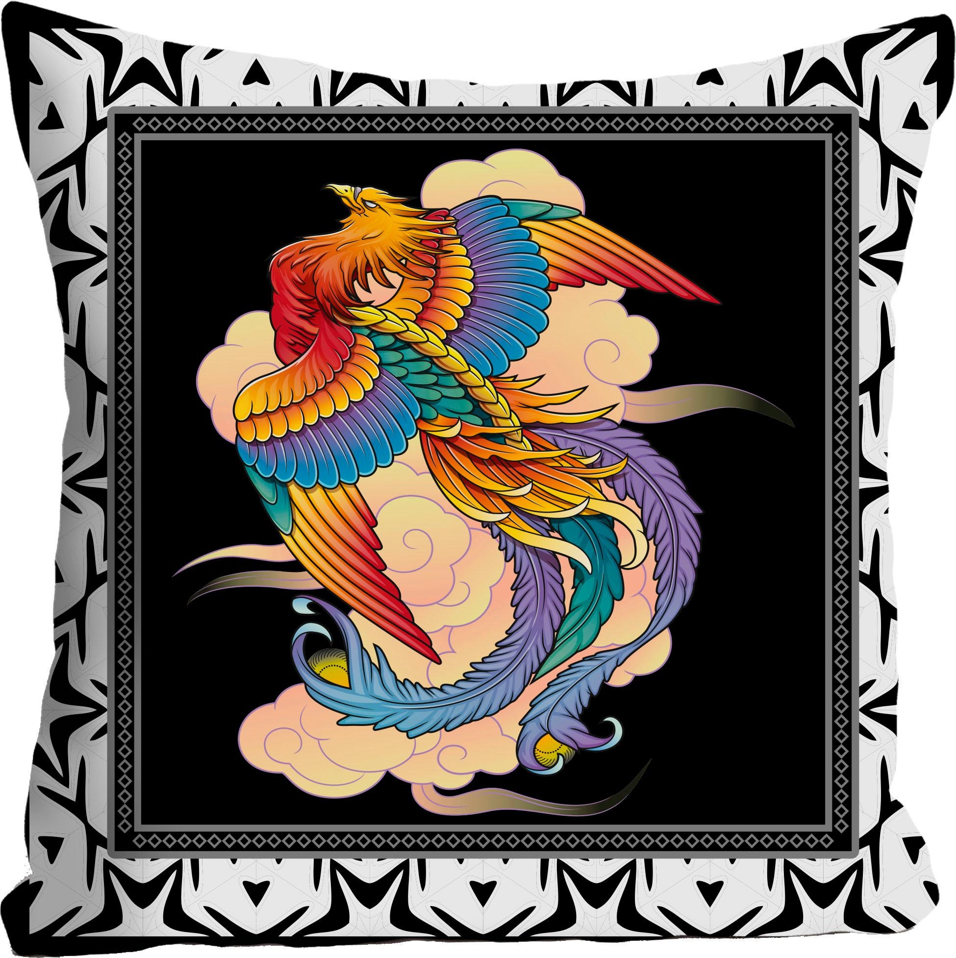Image of queence Dekokissen ""Bunter Phoenix"," Kissenhülle ohne Füllung, 1 Stück