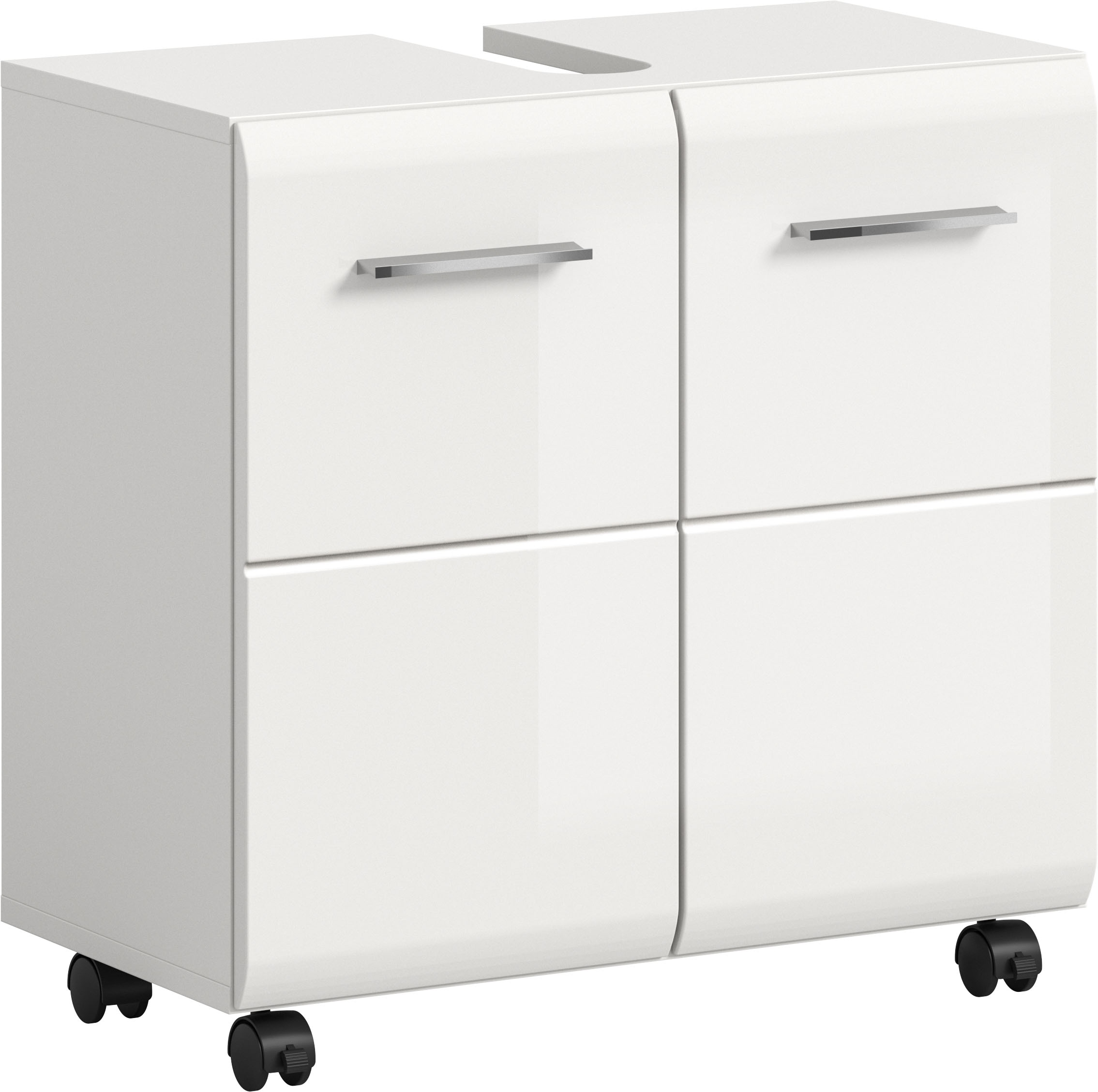 Image of welltime Waschbeckenunterschrank "FLORENZ, Breite 60cm, inkl. Siphonausschnitt, mit Türen oder Schüben" TOPSELLER, hochwertige MDF Front, Griff schwarz, Badschrank, Bad