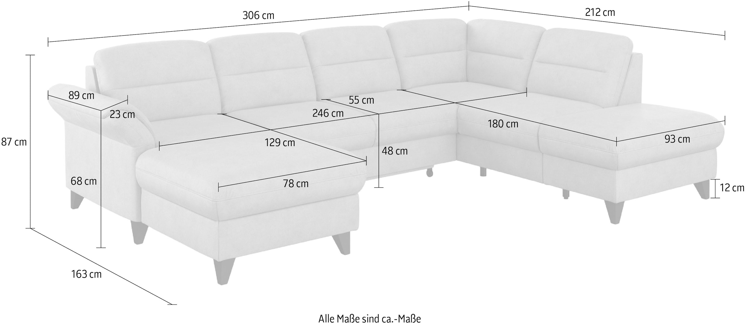 sit&more Paysage de salon »Mellum U-Form« Federkern, wahlweise mit Bettfunktion, Stauraum und Armteilfunktion
