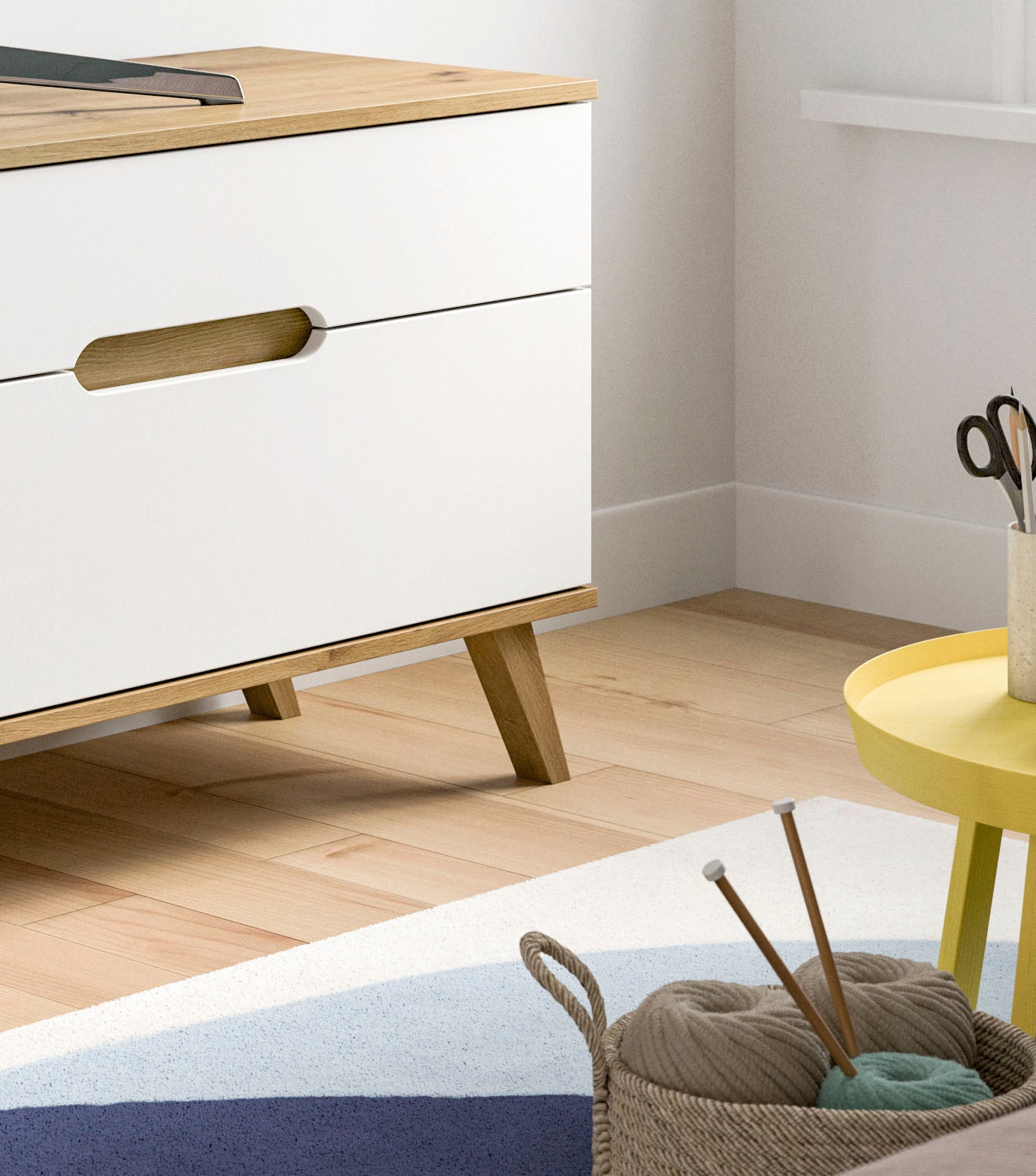 Home affaire Lowboard »Alesund, Breite 140 cm, 1 Klappe, 1 Schubkasten, konischer Fuss«, Scandi-Look, TV-Möbel, TV-Schrank, TV-Lowboard, Mediaboard, Wohnmöbel