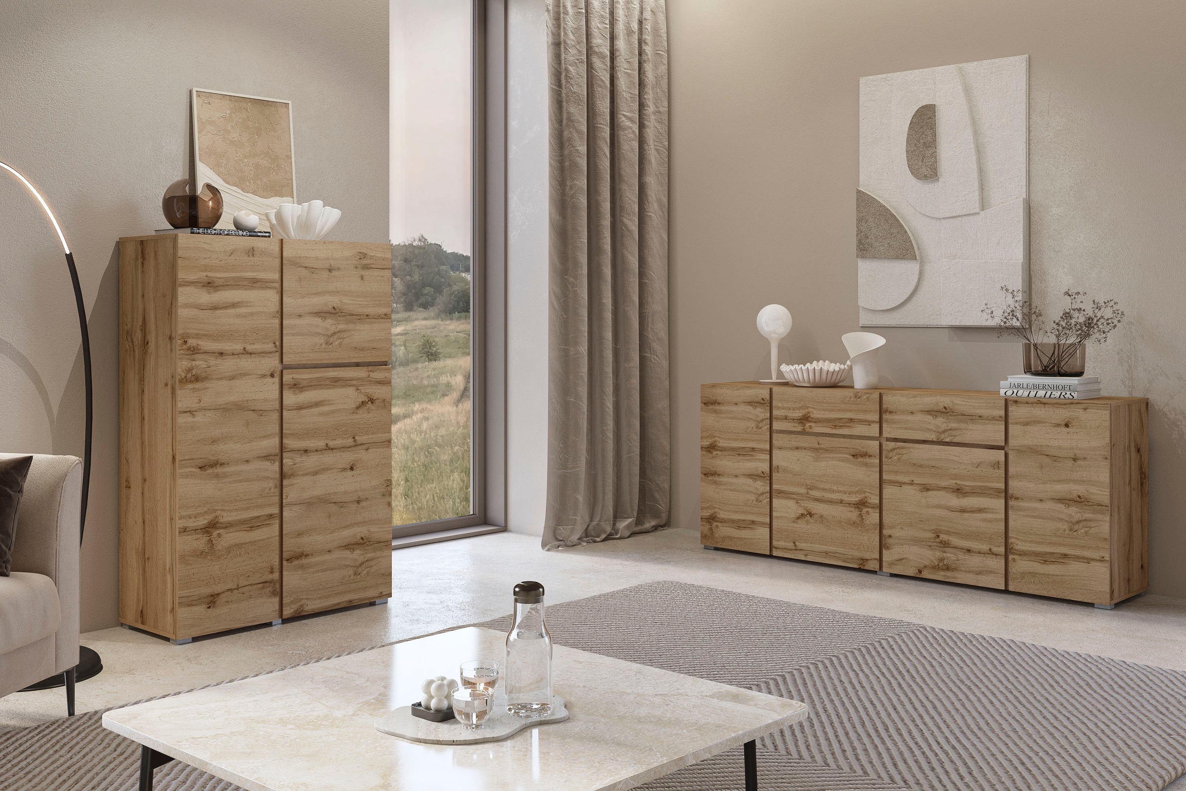 INOSIGN Highboard »Metric, Breite 92cm, moderne grifflose Hochkommode 3 Türen,Highboard«, Hochschrank mit viel Stauraum, Einlegeböden verstellbar, Türkommode