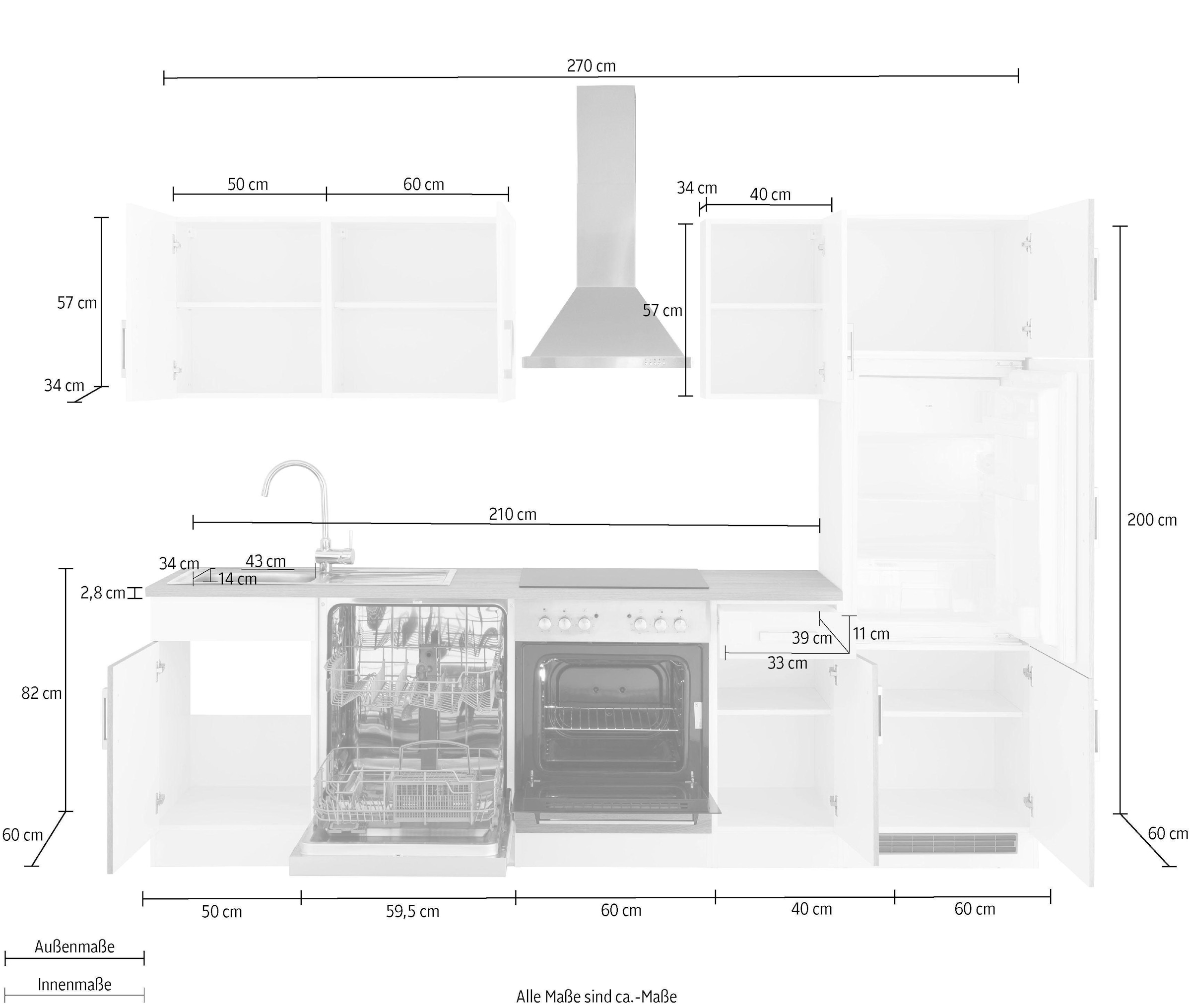 KOCHSTATION Kitchenette »KS-Gera« Largeur 270 cm, au choix avec appareils électroménagers, avec plan de travail