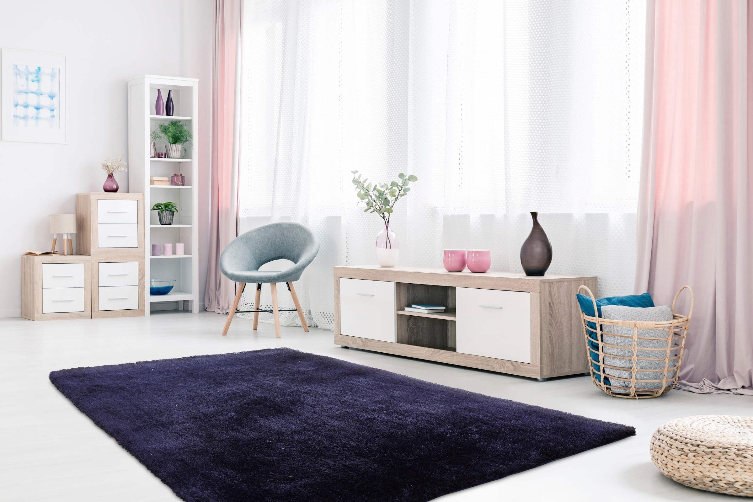 calo-deluxe Hochflor-Teppich »Giora 200« rechteckig 80 mm Höhe getuftet, besonders weich durch Microfaser, Wohnzimmer, Schlafzimmer