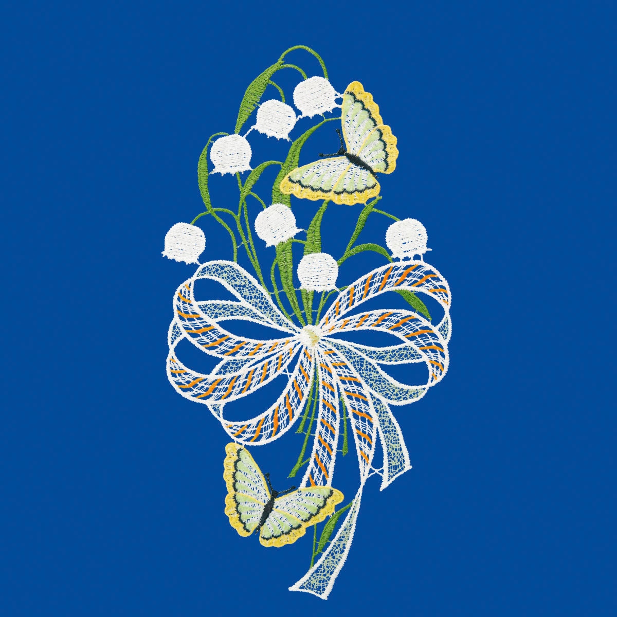 W. Reuter & Sohn - Plauener Spitze® Fensterbild »Fensterbild "Maiglöckchen" farbig«