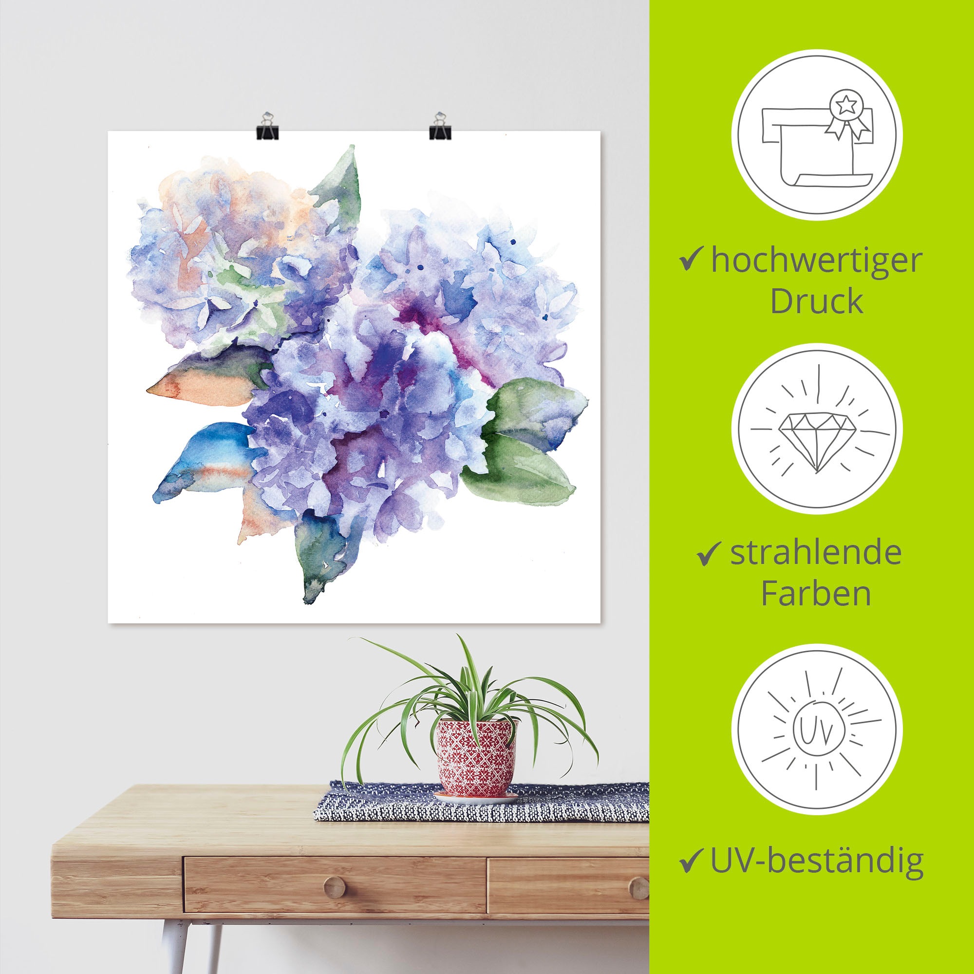 Artland Wandbild »Hortensien«, Blumen, (1 St.), als Leinwandbild, Poster in verschied. Grössen