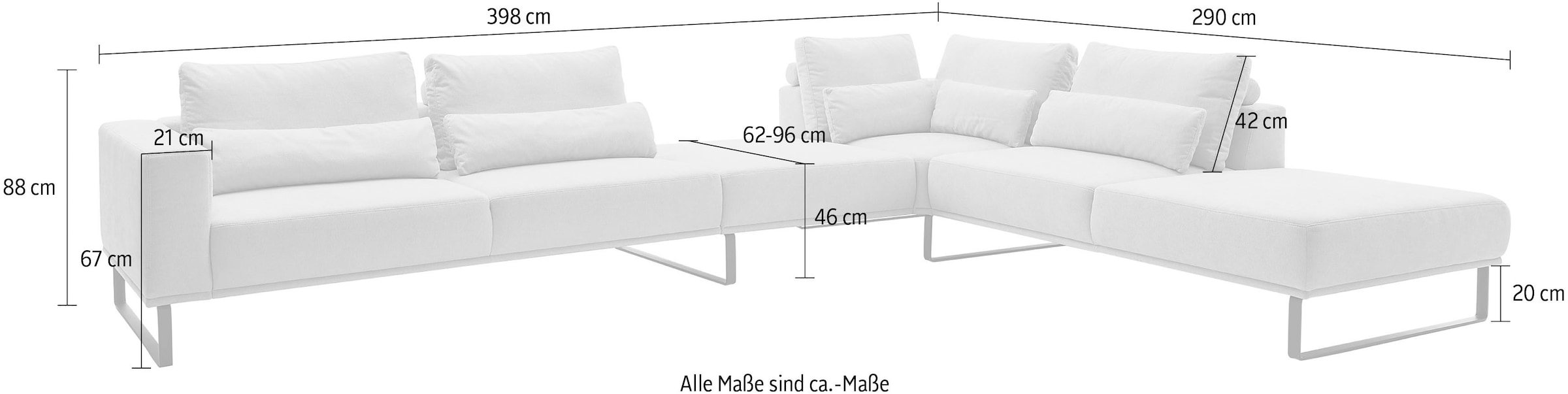 Musterring Canapé d'angle »JustB! PM100 bequem, modern, elegant und viel Platz, bodenfrei« avec tabouret intermédiaire, optionnellement avec fonction et coussin, dimensions 290 x 398