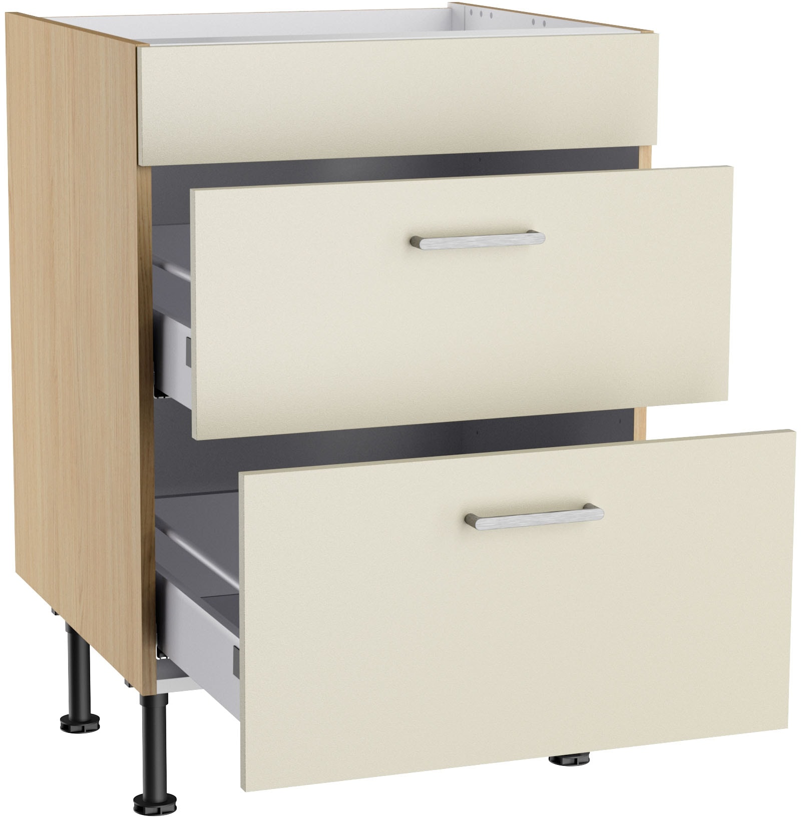 KOCHSTATION Armoire d'encastrement pour table de cuisson »KS-Lucy« Breite 60 cm, mit 2 Auszügen, Soft-Close, höhenverstellbare Füsse