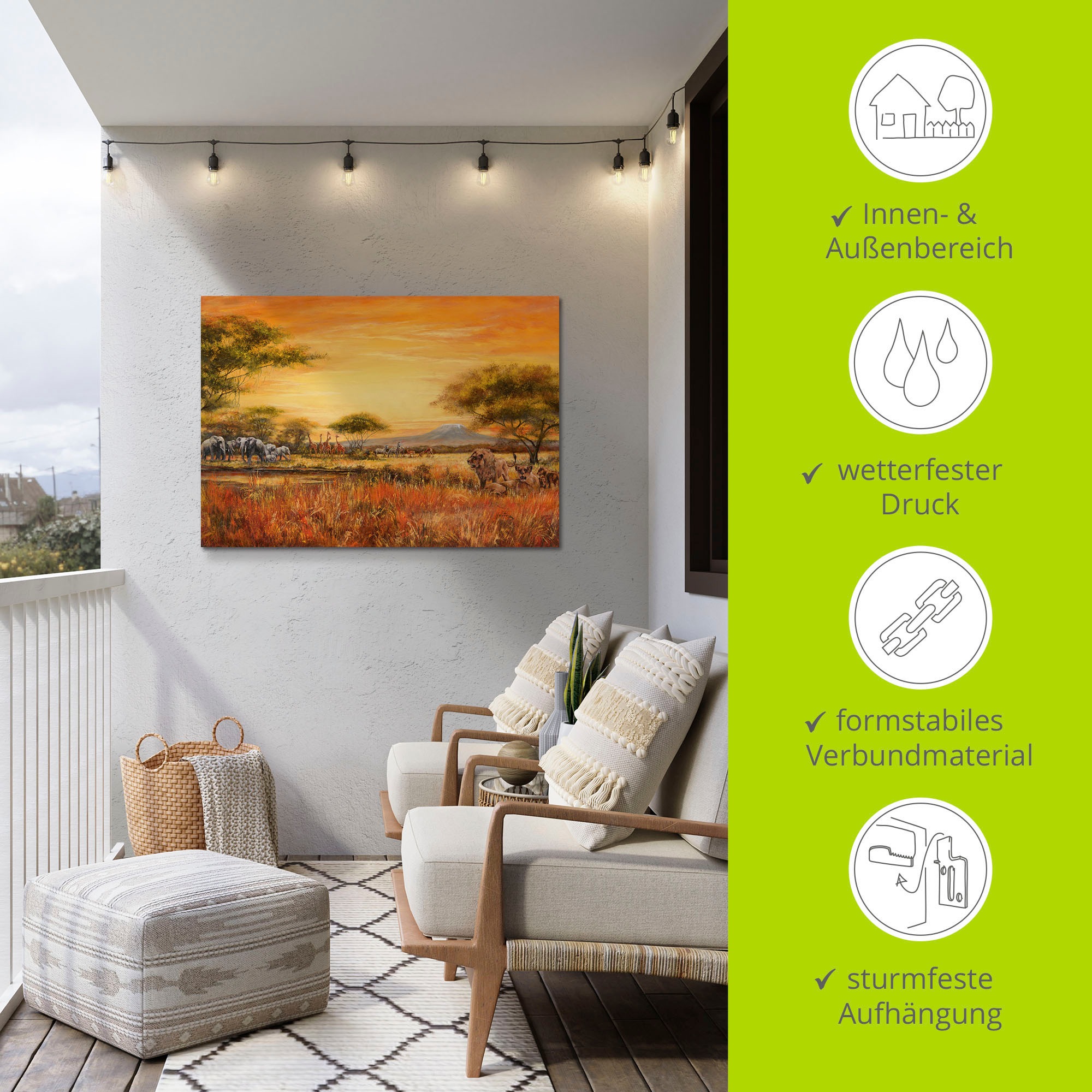 Artland Wandbild »Afrikanische Steppe mit Löwen«, Afrika, (1 St.), als Alubild, Outdoorbild, Leinwandbild, Poster, Wandaufkleber