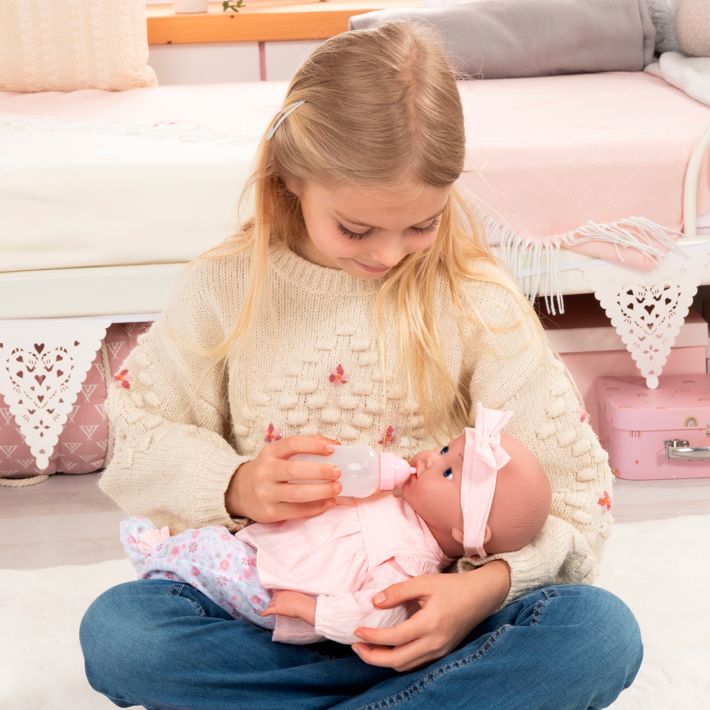 Bayer Babypuppe »Reborn Baby, 38 cm Blumen rosa«