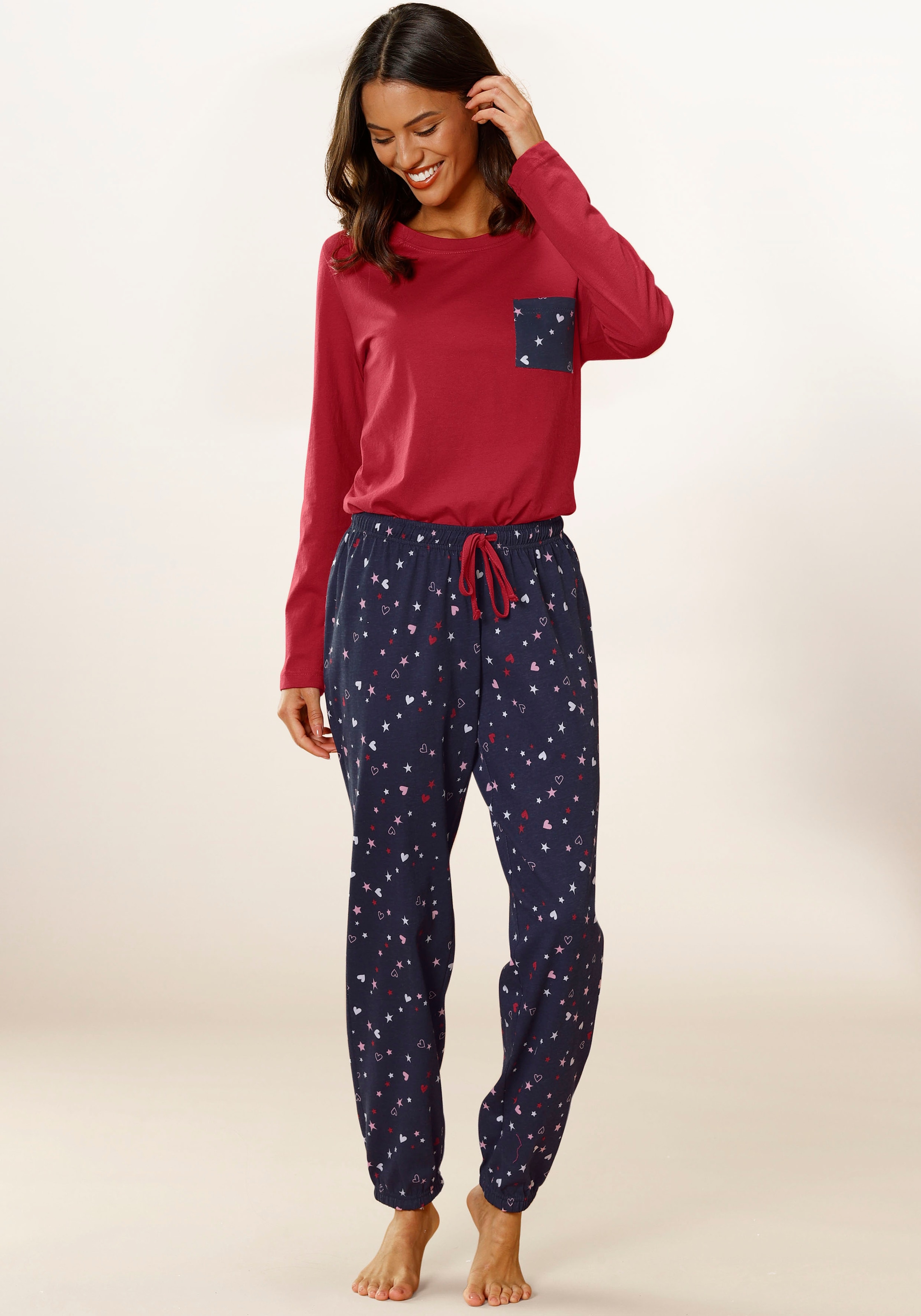 Image of Vivance Dreams Pyjama Set, 2 tlg. mit niedlichem Herzen-Sterne-Druck