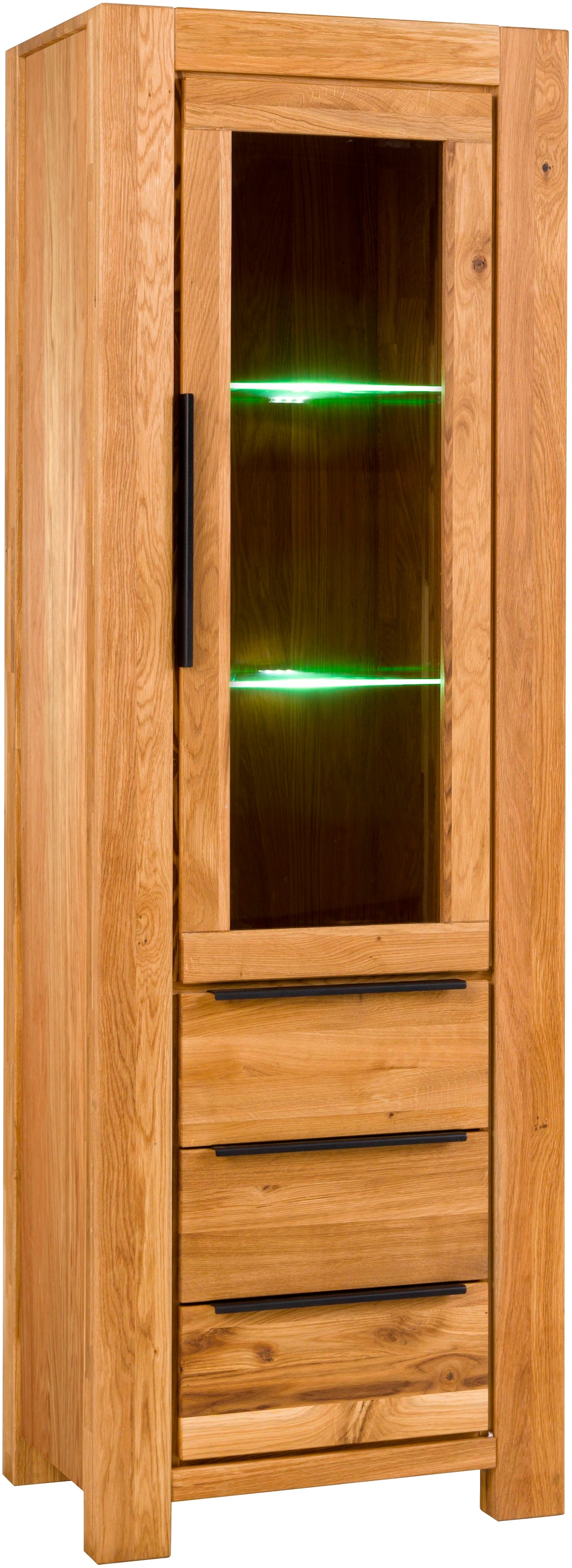 Image of Home affaire Vitrine schwarze Griffe, Eiche teilmassiv, 3 Schubkasten mit Selbsteinzug