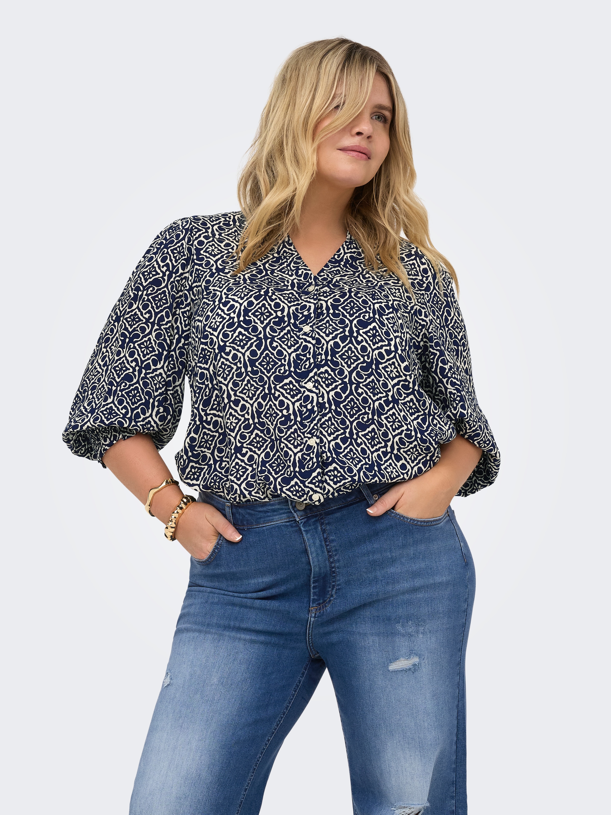 Image of ONLY CARMAKOMA Druckbluse "CARRAYA 3/4 SHIRT WVN NOOS" Viskose, regular fit
