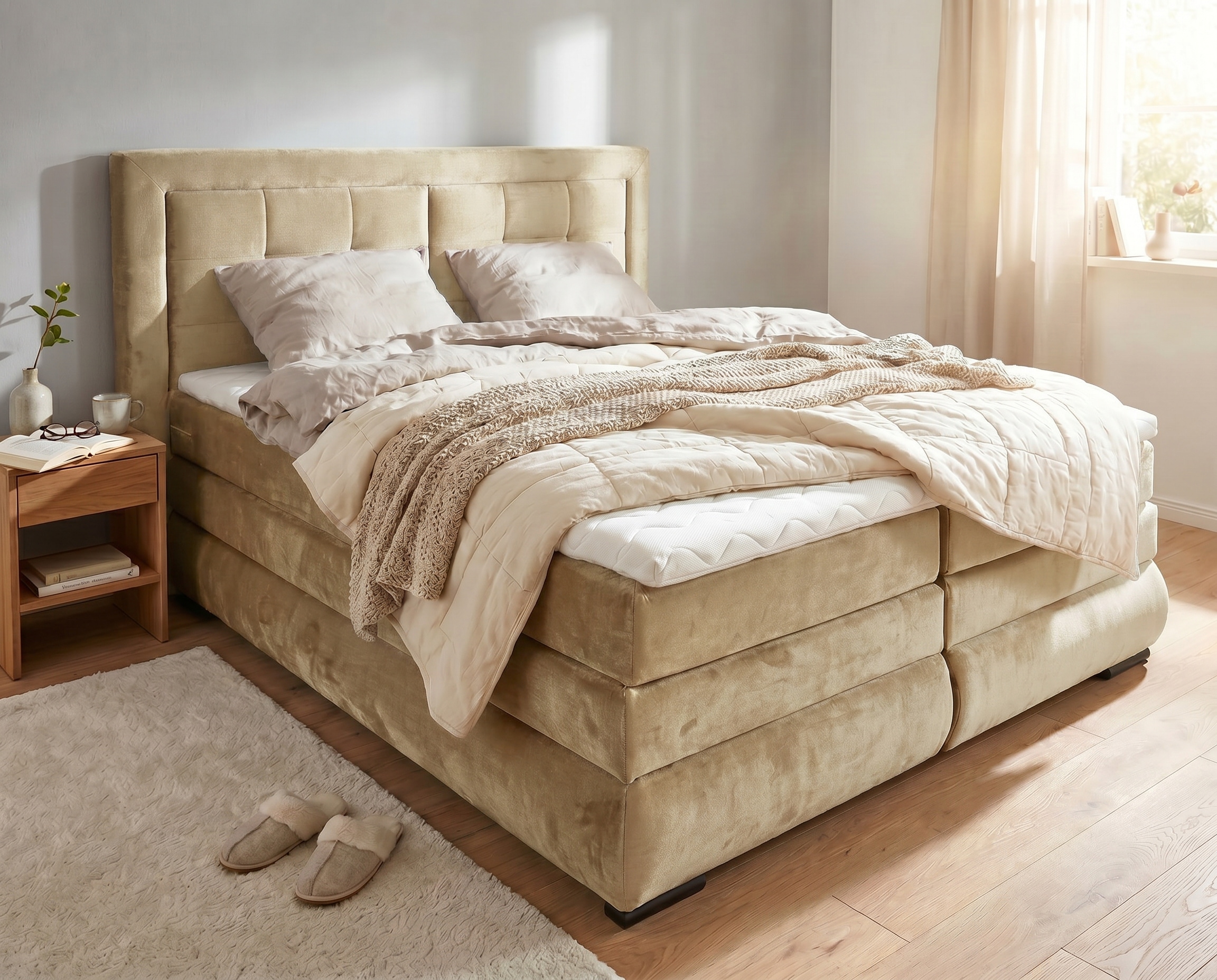 GOODproduct Boxspringbett »MIVVA inkl. Bettkasten & Topper, Komfortliegehöhe: 67cm, Breite: 180cm« in H3, H4 oder Hmix H3/H4, wahlweise mit oder ohne LED-Leuchten