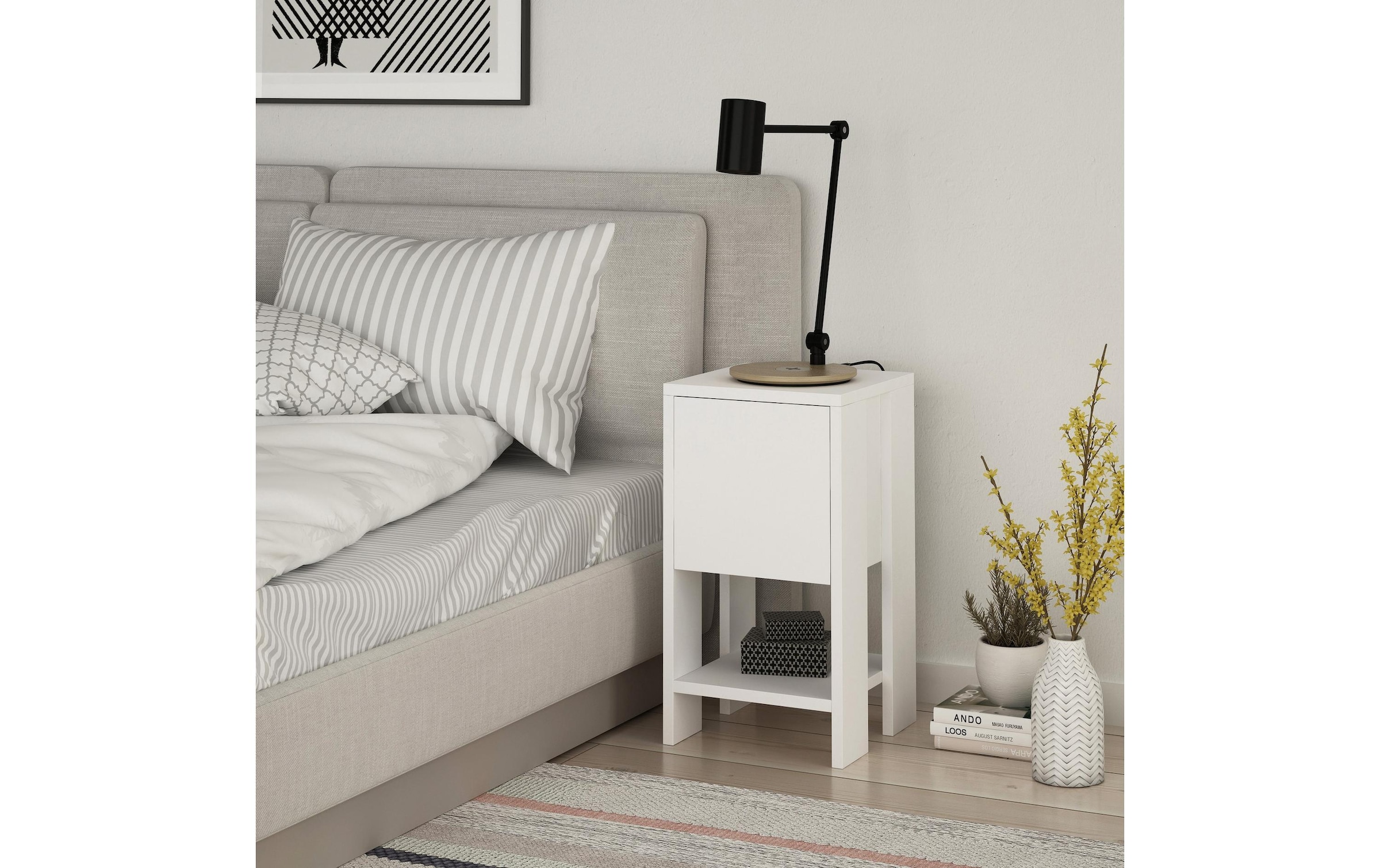 WOODY FASHION Nachttisch »Ema 30 x 55 x 30 cm, Weiss«