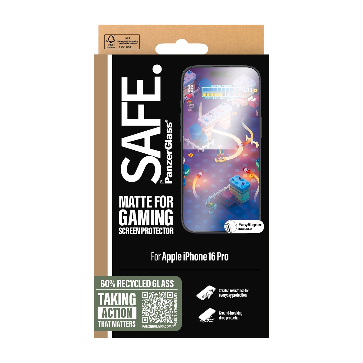 SAFE by PanzerGlass Displayschutzglas »Matte for Gaming Screen Protection«, für Apple iPhone 16 Pro, Displayschutzfolie, Schutzfolie, Bildschirmschutz, kratz- & stossfest