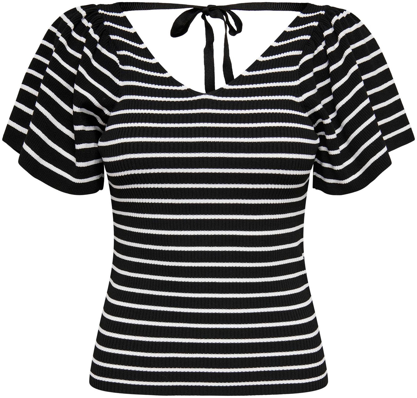 ONLY Kurzarmpullover »ONLLEELO STRIPE SS BACK V-NECK KNT NOOS«