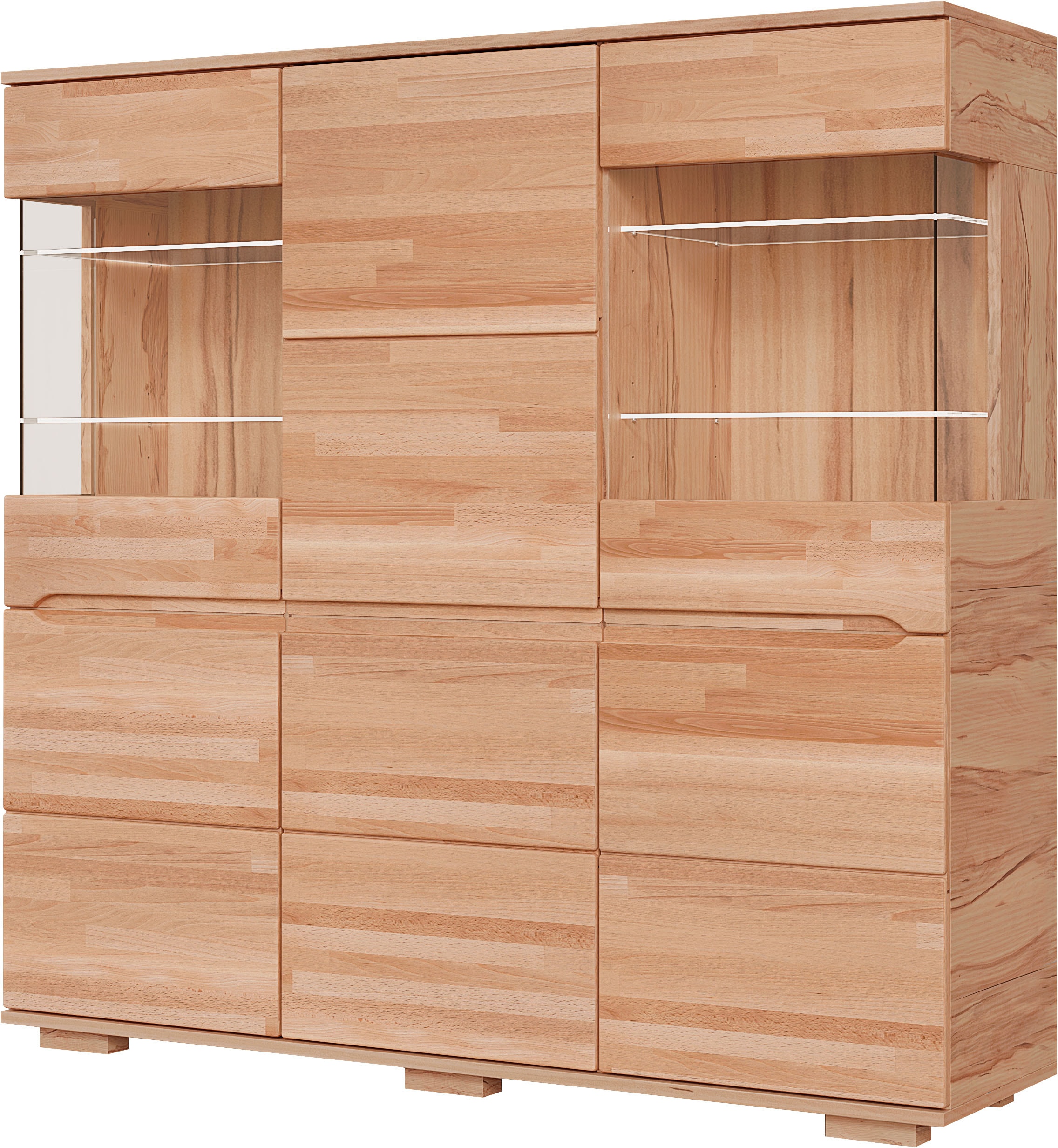 GOODproduct Buffet haut »VETRO Teilmassiv, Fronten Massivholz, Wohnzimmer, Stauraum,Griffmulde« B/T/H:150/40/1445,5cm, 15geschlossene Fächer,verstellbare Einlegeboden