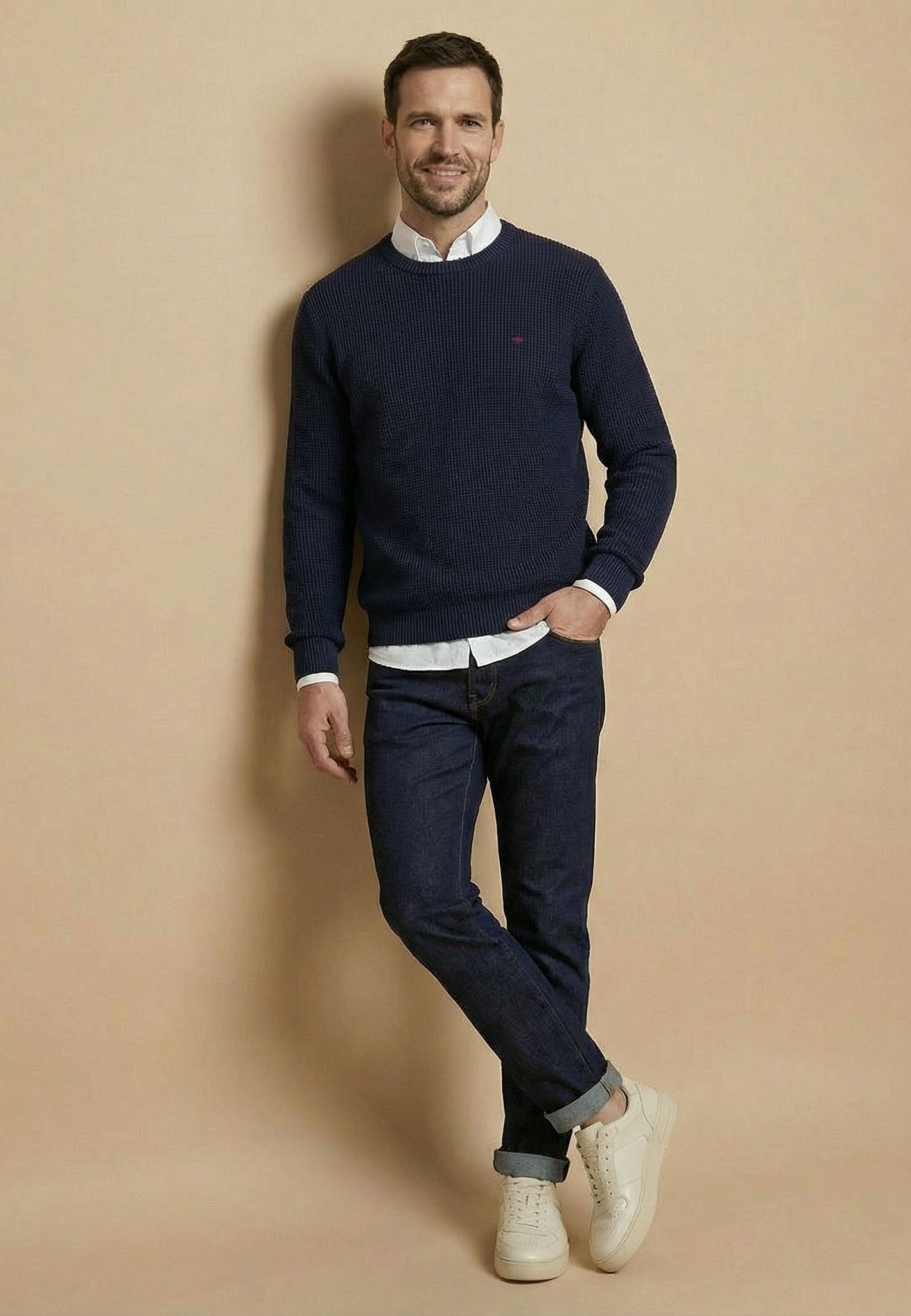 FYNCH-HATTON Pull en tricot en coton, coupe normale, longueur couvrant les hanches