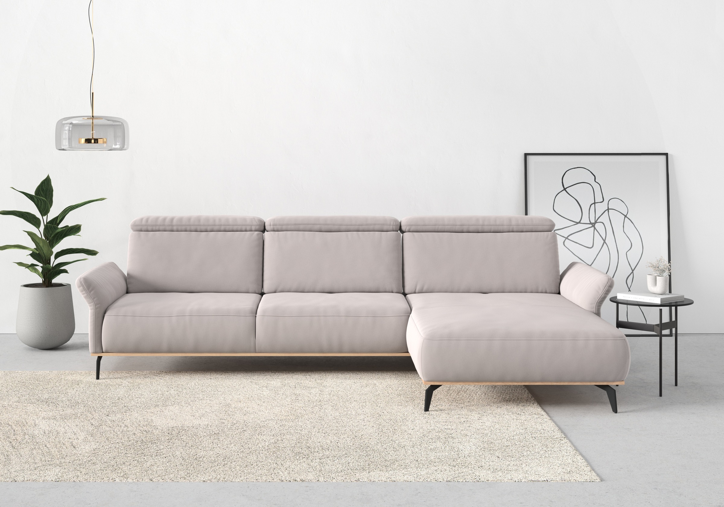 Places of Style Ecksofa »Fjord L-Form«, massiv, wahlweise mit Armlehnfunktion, Kopf- Sitztiefenverstellung