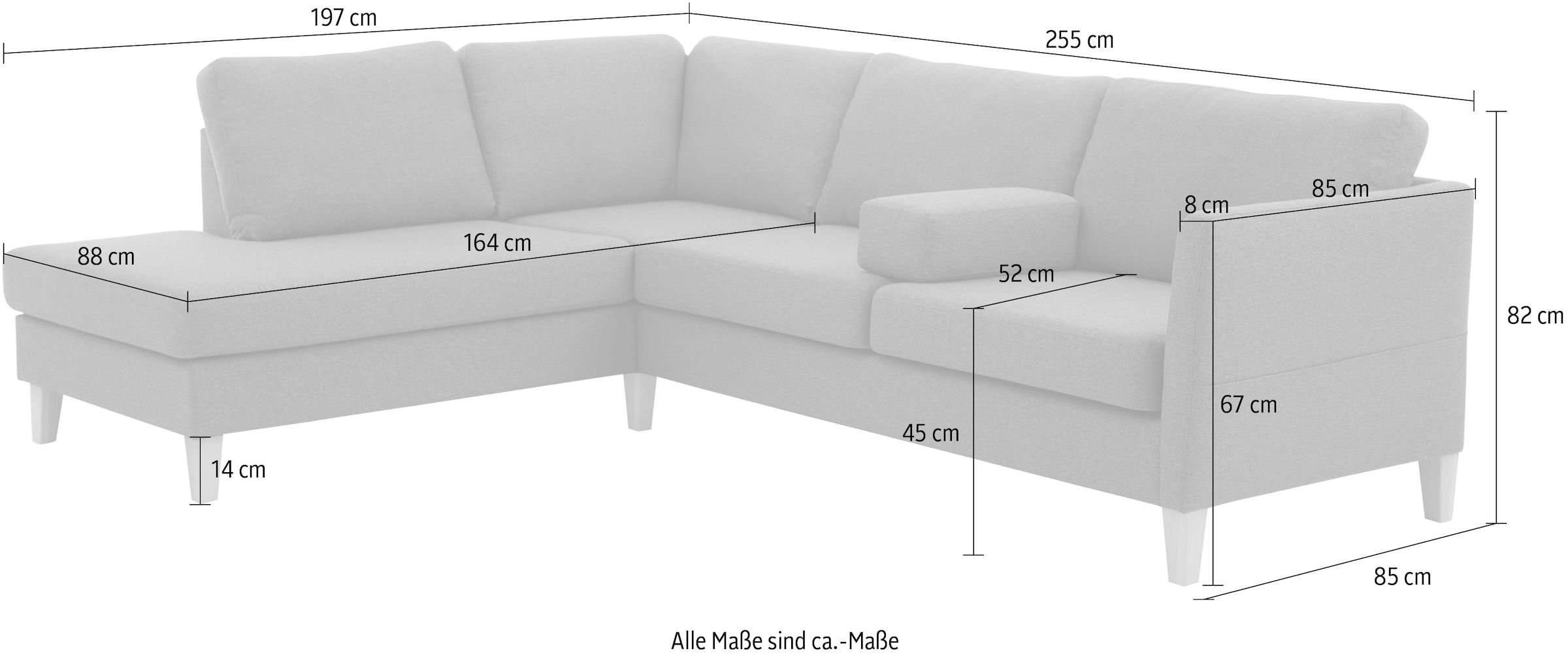 ATLANTIC home collection Ecksofa »Mailo L-Form«, mit Seitentaschen und Ottomane, mit Massivholzfüssen