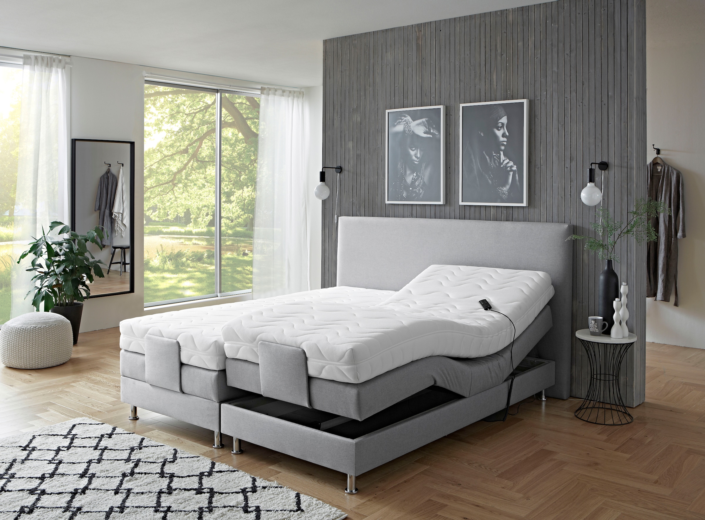 Westfalia Schlafkomfort Boxbett »Lissabon wahlweise in den Breiten 160x200cm, 180x200cm & 200x200cm« inkl. Motor, Auswahl aus 2 Matratzentypen und 3 Härtegraden