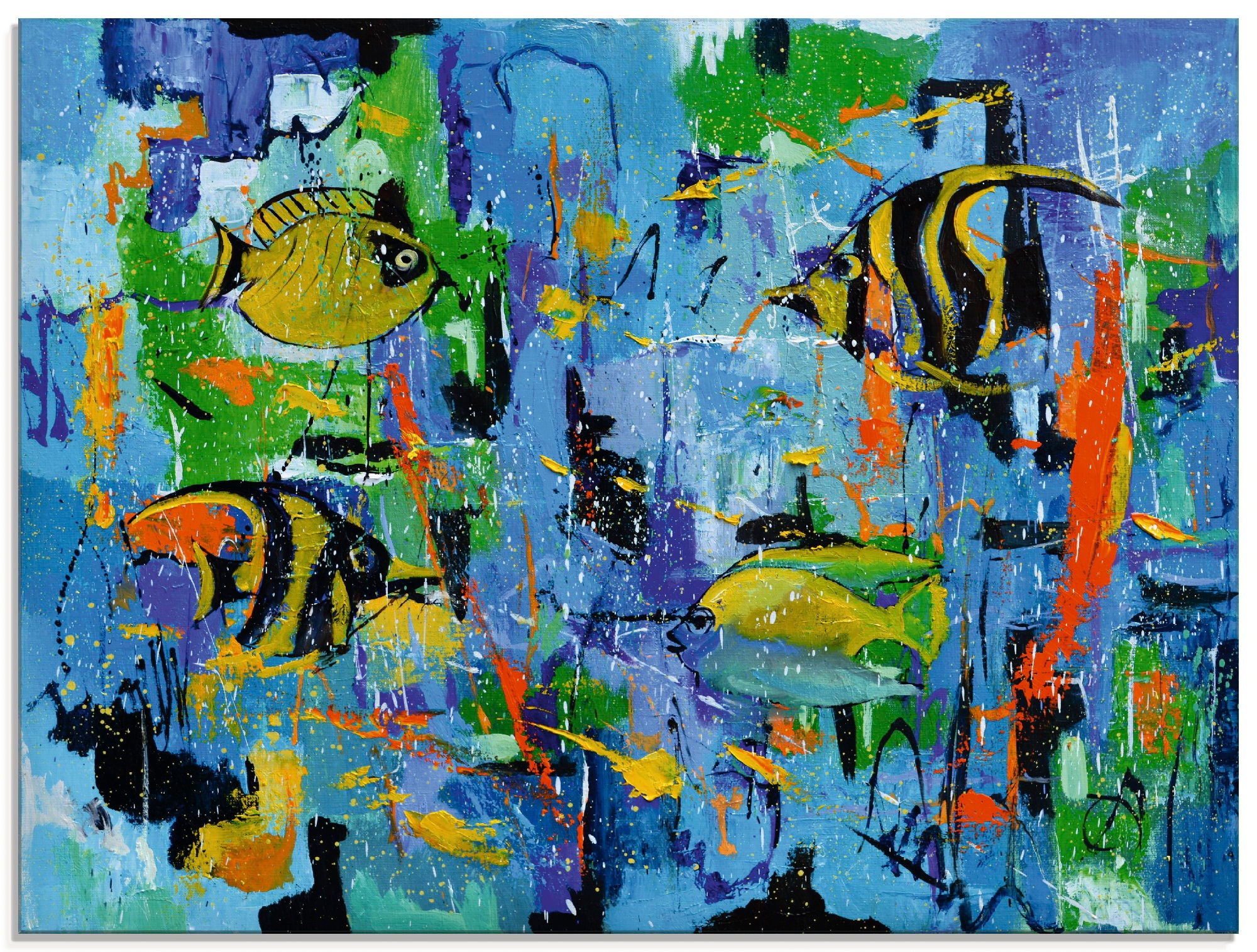 Image of Artland Glasbild "Abstrakt Fische Blau" Wassertiere 1 Stk. tlg. in verschiedenen Grössen