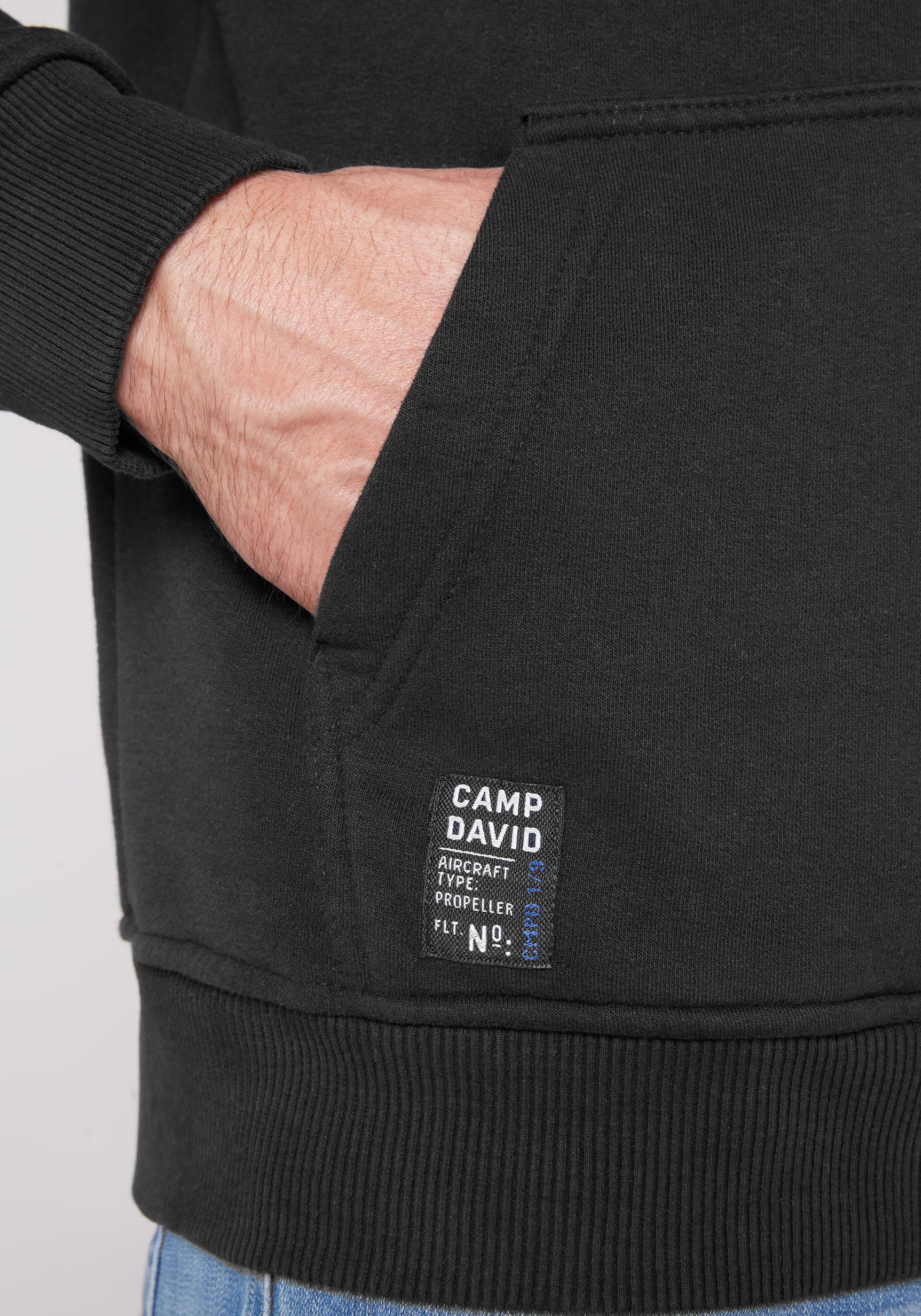 CAMP DAVID Sweatshirt, Troyer mit Känguru-Tasche und Prints